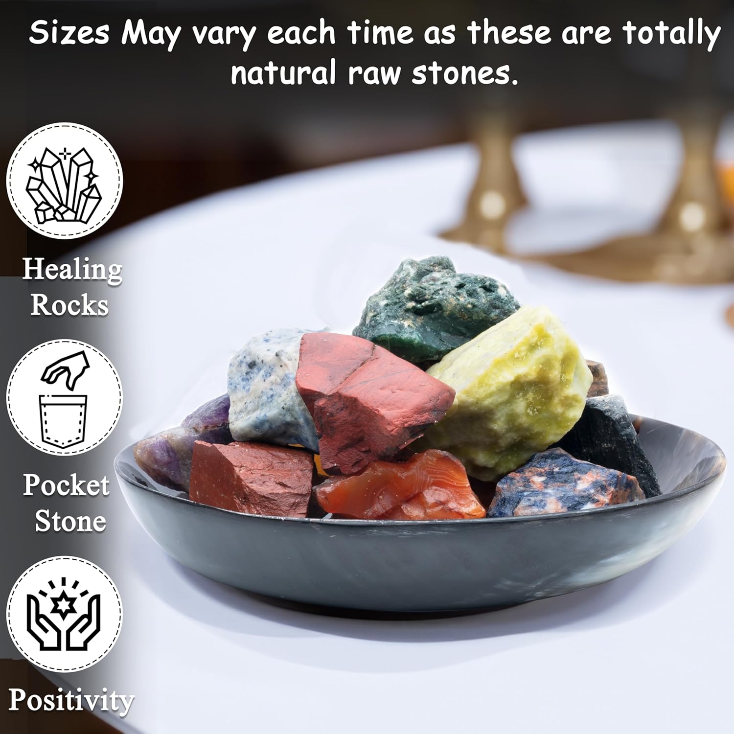 Crocon 1LB Assorted Rough Bulk Natural Stone Raw Gemstone Tumbling Cabbing Polishing Gem Mining Chakra Balancing Reiki and Crystal Healing Good Luck Home Office Décor