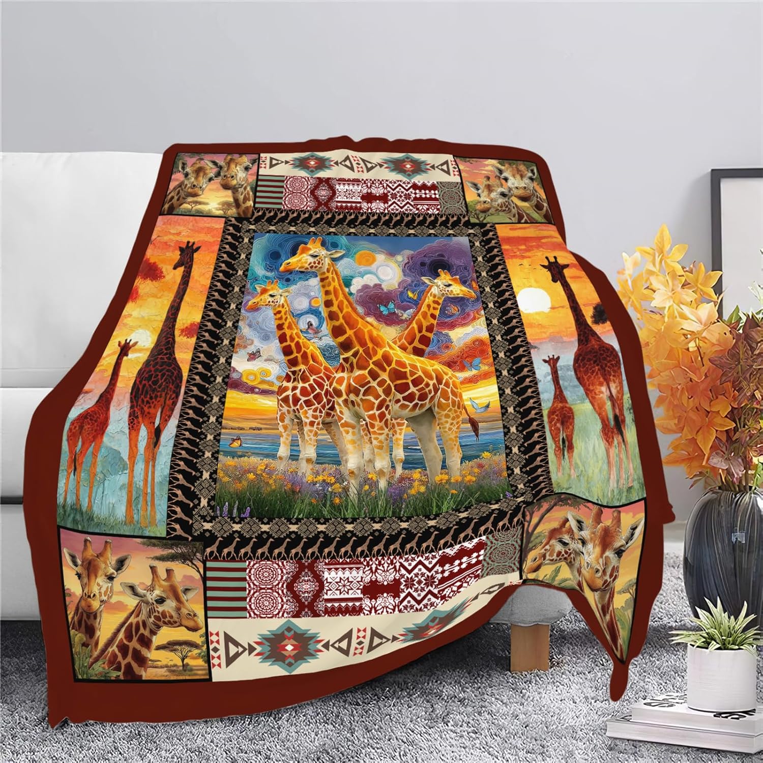 Giraffe Throw Blanket Giraffe Stuff Gifts for Kids Girls Boys Adults Women Men Soft Cozy Warm Plush Fluffy Fuzzy Fleece Blanket Decor 60''X80''