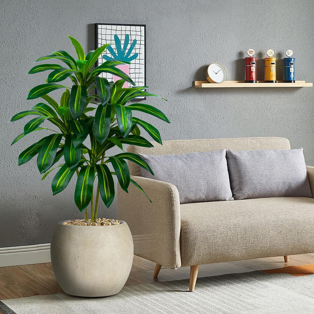 Artificial Dracaena Tree-4FT Fake Plants with White Planter-Artificial Plants Indoor Floor Plant in Pot-Tropical Fake Yucca Potted Tree for Home Office Living Room Decor