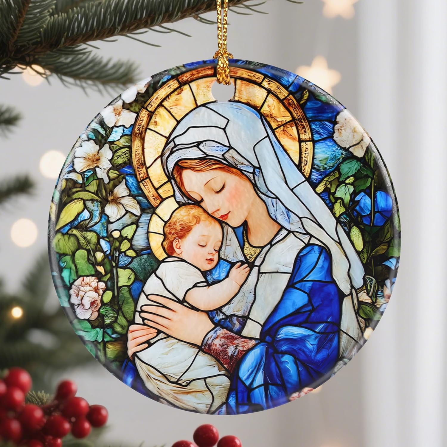 Christmas Ornaments, 2.8 Inch Ceramic Religious Ornament, Christmas Tree Ornaments, Xmas Decorations, Holiday Decorations, Christian Gifts, Religious Gift, Holiday Party Gifts, and Xmas Gift Ideas