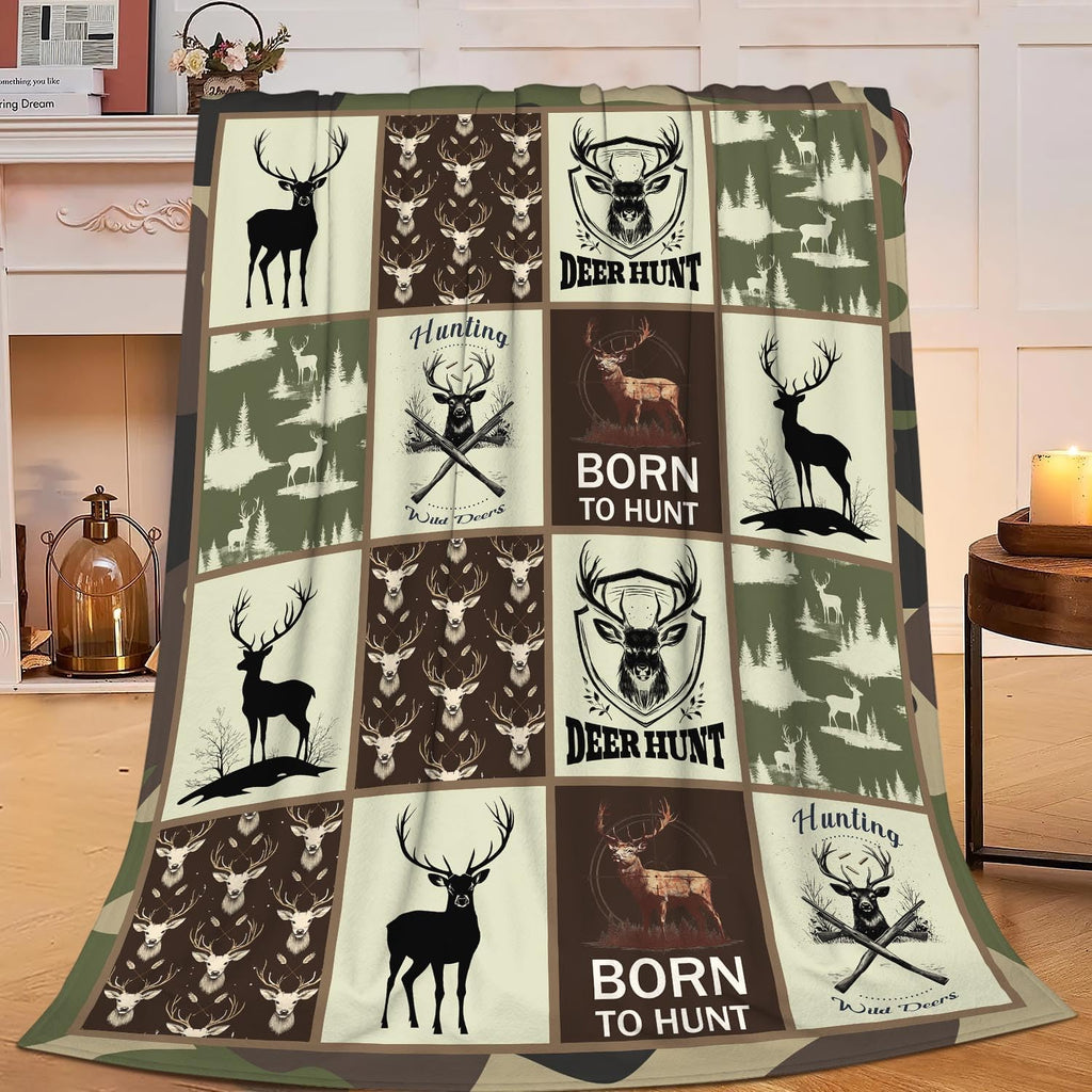Deer Hunting Blanket Hunt Deer Throw Blanket Gifts for Girls Women Kids Boys Adults Men Super Soft Cozy Plush Fluffy Fuzzy Fleece Blanket Home Decor 50''X60''