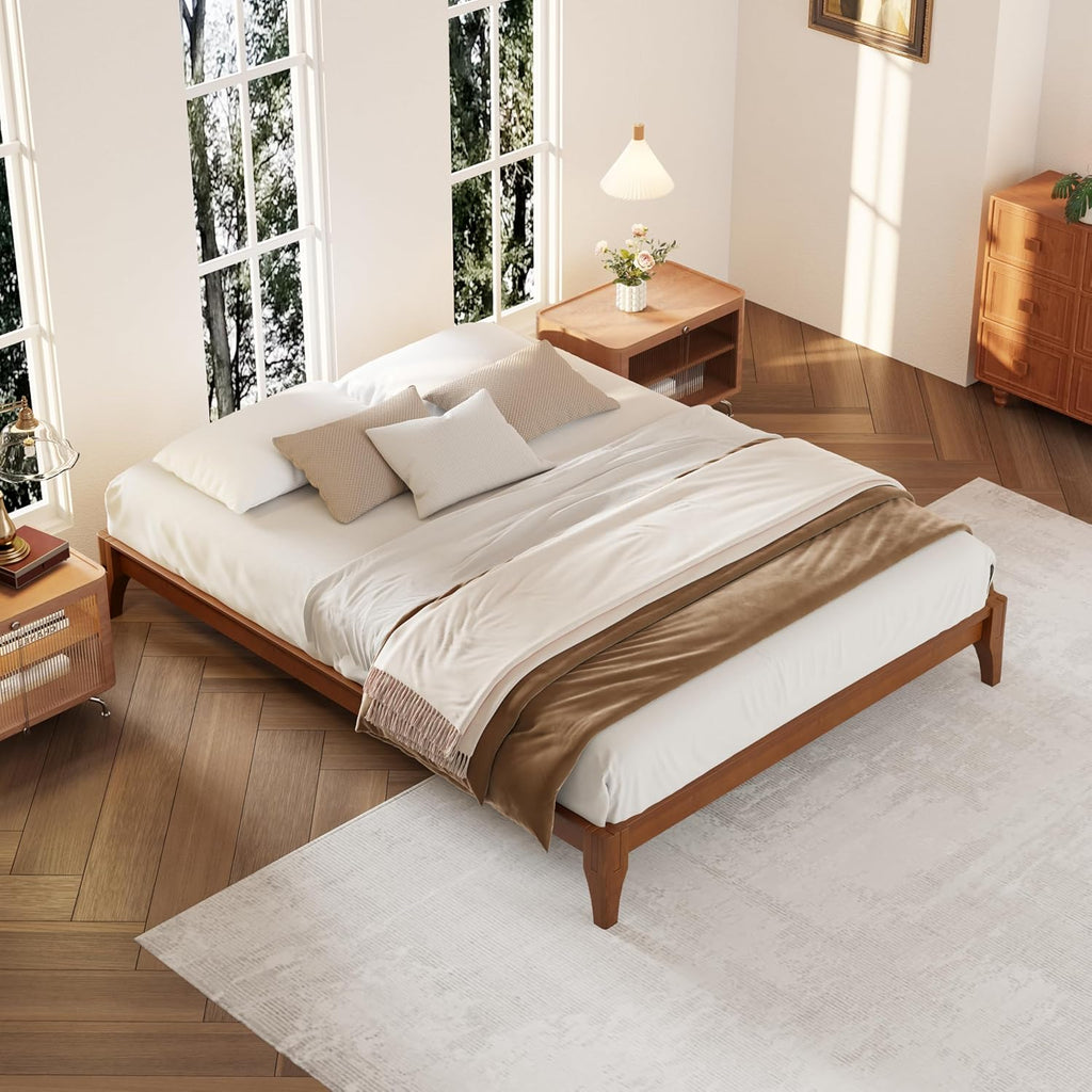 Merax Full Size Bamboo Wood Platform Bed Frame with No Headboard, Under Bed Storage, Wood Slat Support, No Box Spring Needed, Easy Assembly, Brown
