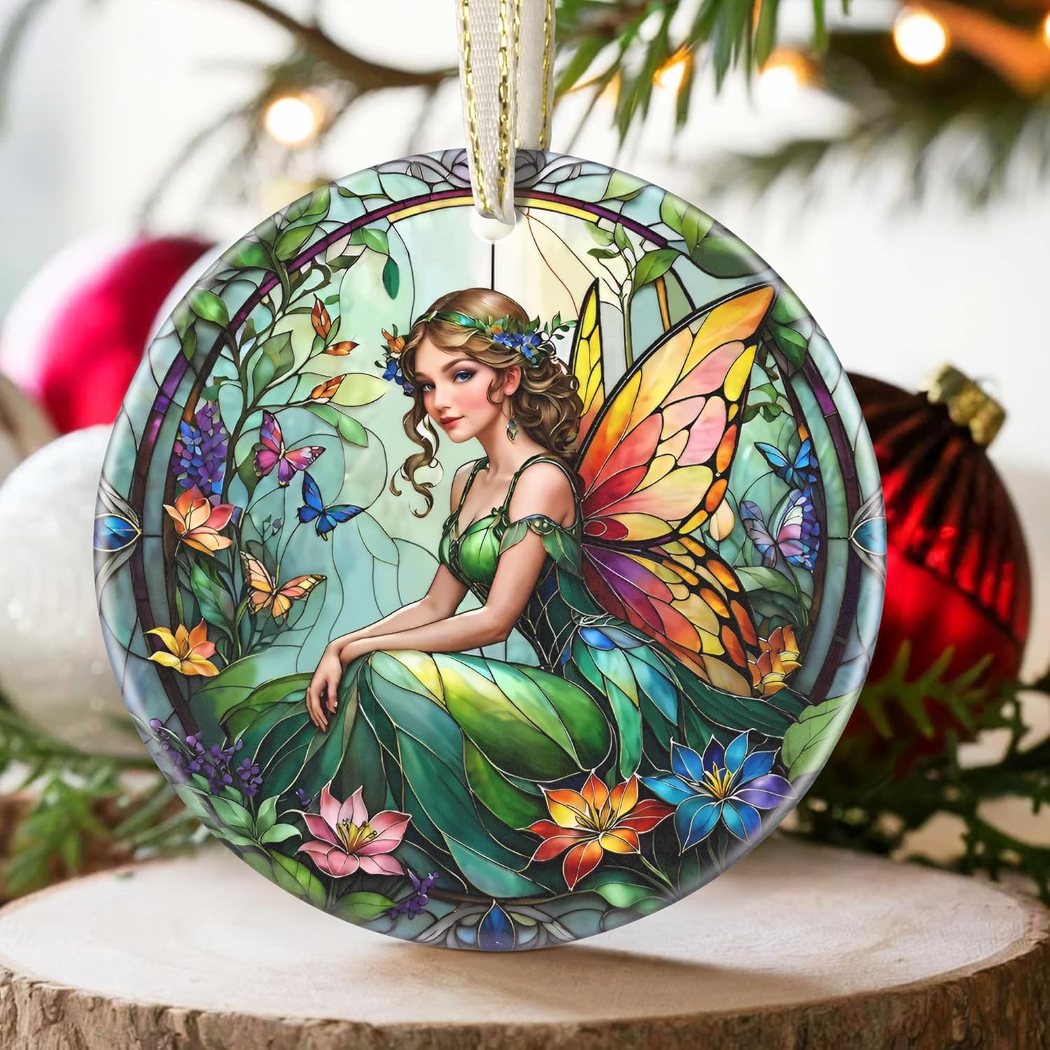 Vintage Fairy 2025 Ornaments for Christmas Tree - Round Ceramic, Holiday Decor, Christmas Tree Decoration - Gift Idea for Women