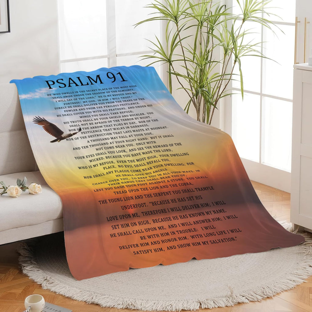 Psalm 91 Blanket Psalm 91 Throw Blanket Eagle Flannel Stuff Merch Cozy Decor Fleece Plush Fuzzy Warm Soft Lightweight Bedding Gifts for Girls Women Men Boy Couch Sofa 60"X50"