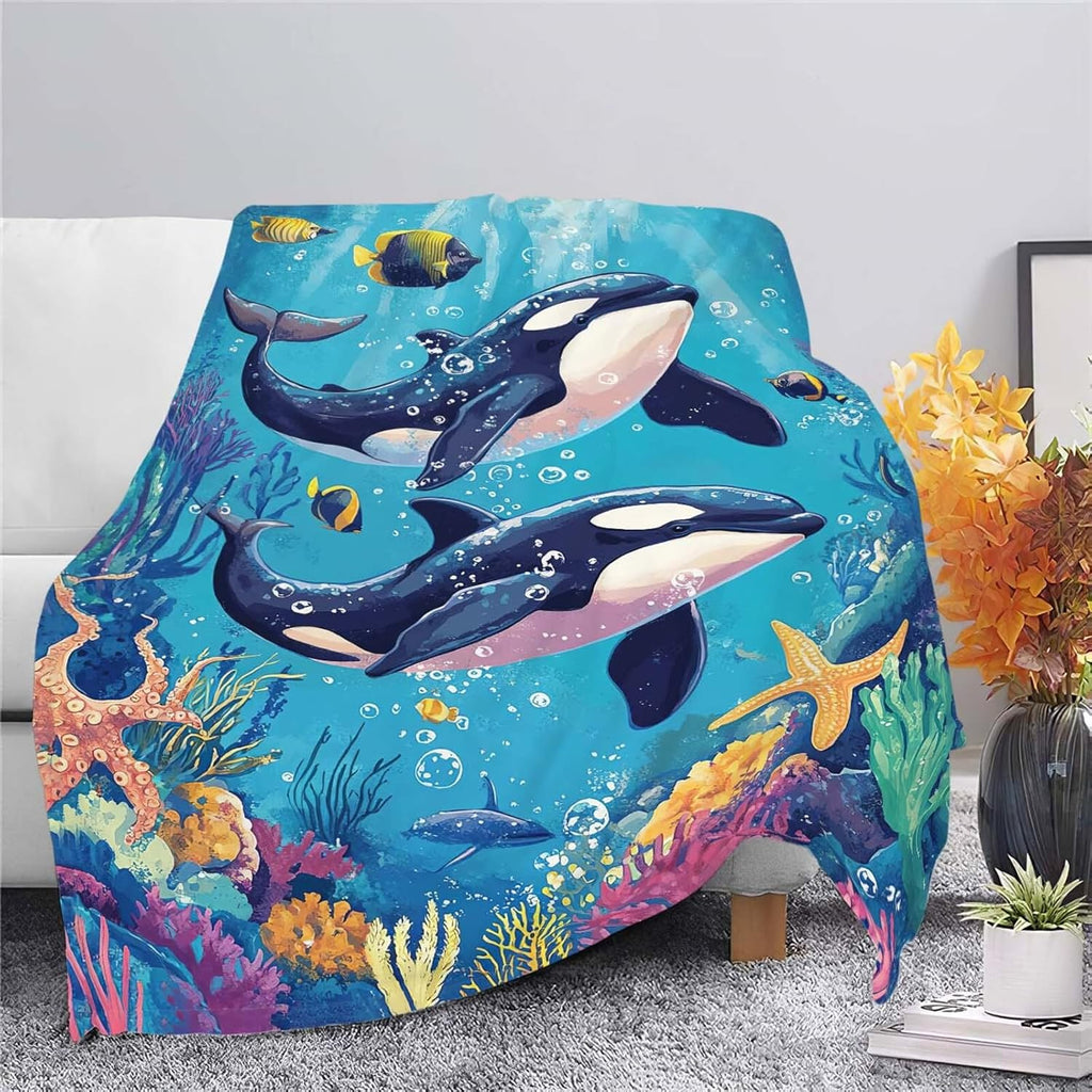 Whale Throw Blanket Ocean Whale Stuff Gifts for Kids Girls Boys Adults Women Man Soft Cozy Warm Plush Fluffy Fuzzy Fleece Blanket Decor 40''X50''