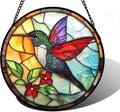 Stained Glass Window Hanging, Hummingbird Gifts Sun Catchers Diamond Glass Panel Hangings Birds Suncatcher Decor for Birthday for Women, Men, Wife, Aunt, and Mom 9.8X9.8IN