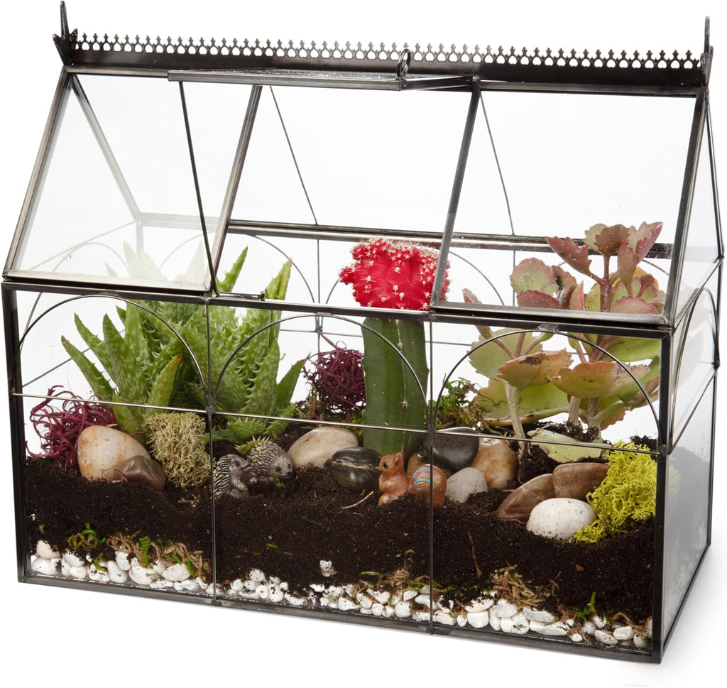 D'Eco Glass Greenhouse Centerpiece (10x4.5x9) - Tabletop Geometric Planter Terrarium - Fill with Succulents, Moss, Holiday Decorations, Mini Trees & Ornaments - Home Decor Xmas Gift for Plant Lovers