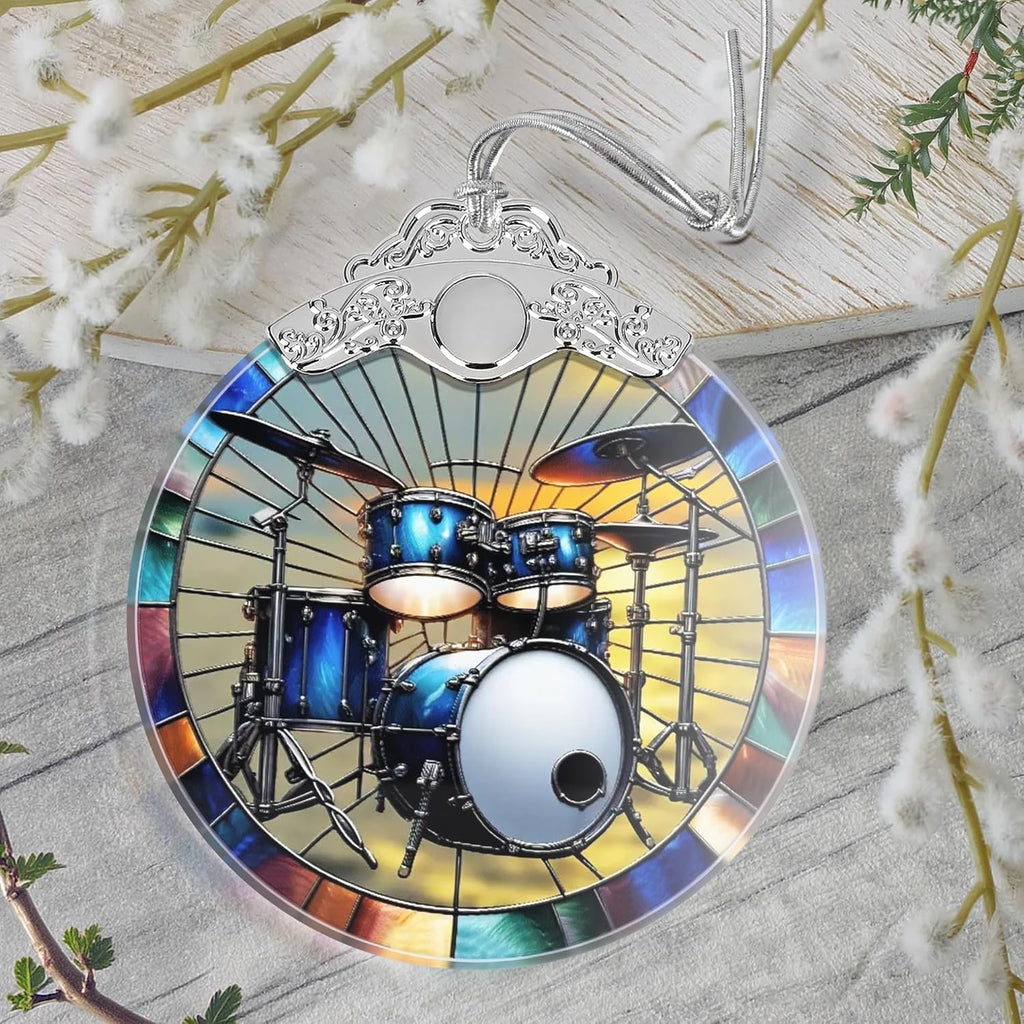 Christmas Ornament, 2025 Ornaments for Christmas Tree, Stained Glass Hanging Ornament, Holiday Ornaments, Unique Gift Idea - Drum Set