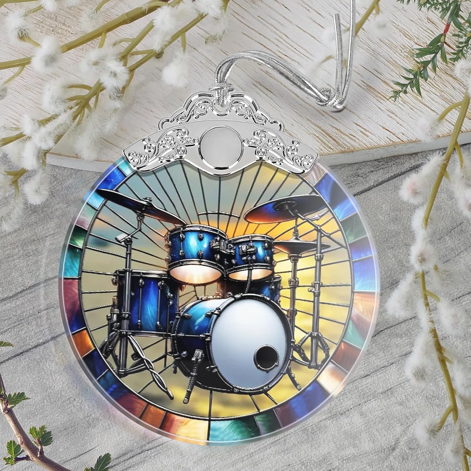 Christmas Ornament, 2025 Ornaments for Christmas Tree, Stained Glass Hanging Ornament, Holiday Ornaments, Unique Gift Idea - Drum Set