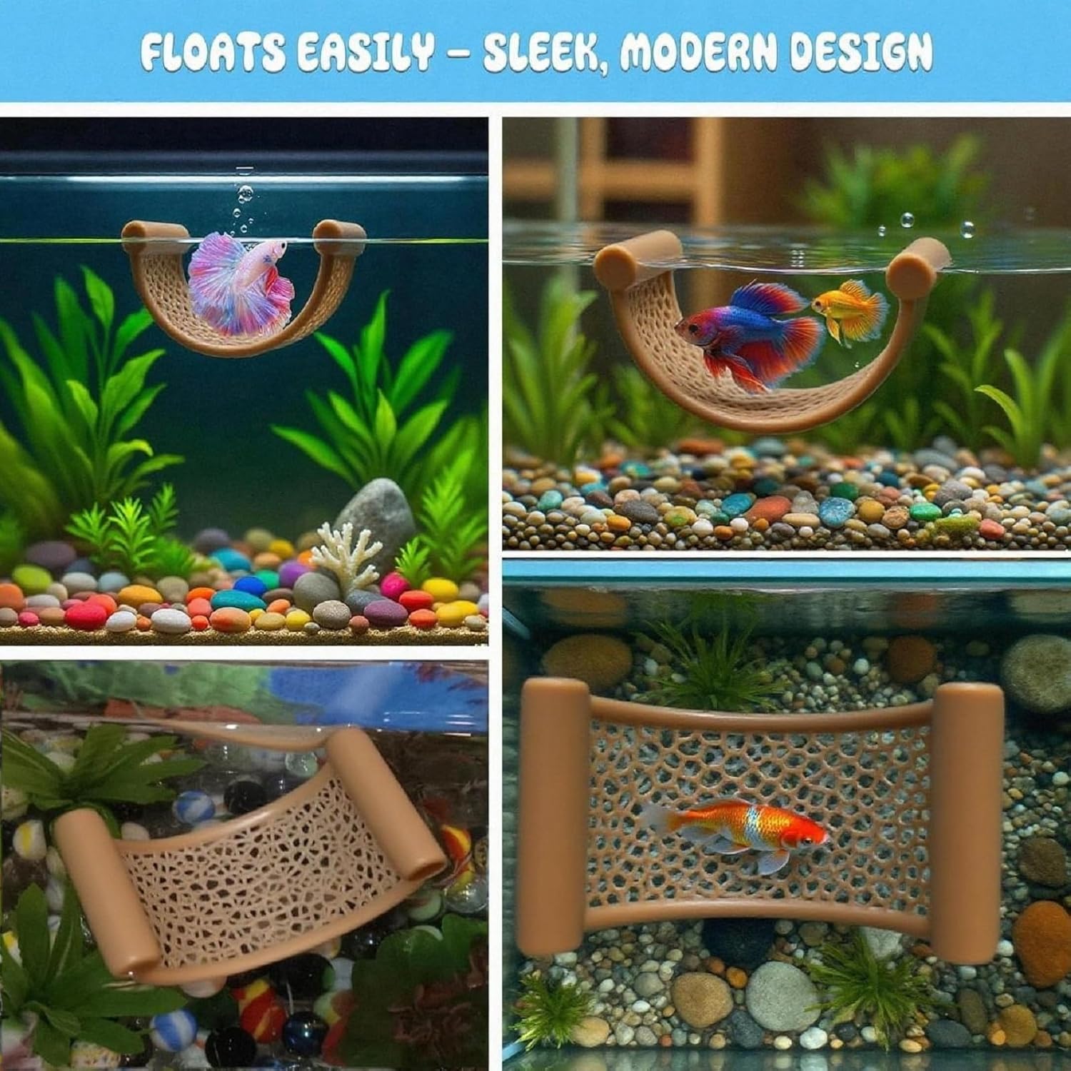 Natural Wood Betta Hammock - Floating Resting Log for Bettas, Shrimp & Nano Fish - Aquarium Hideout, Fish Tank Decor, Aquatic Perch for Small Tanks