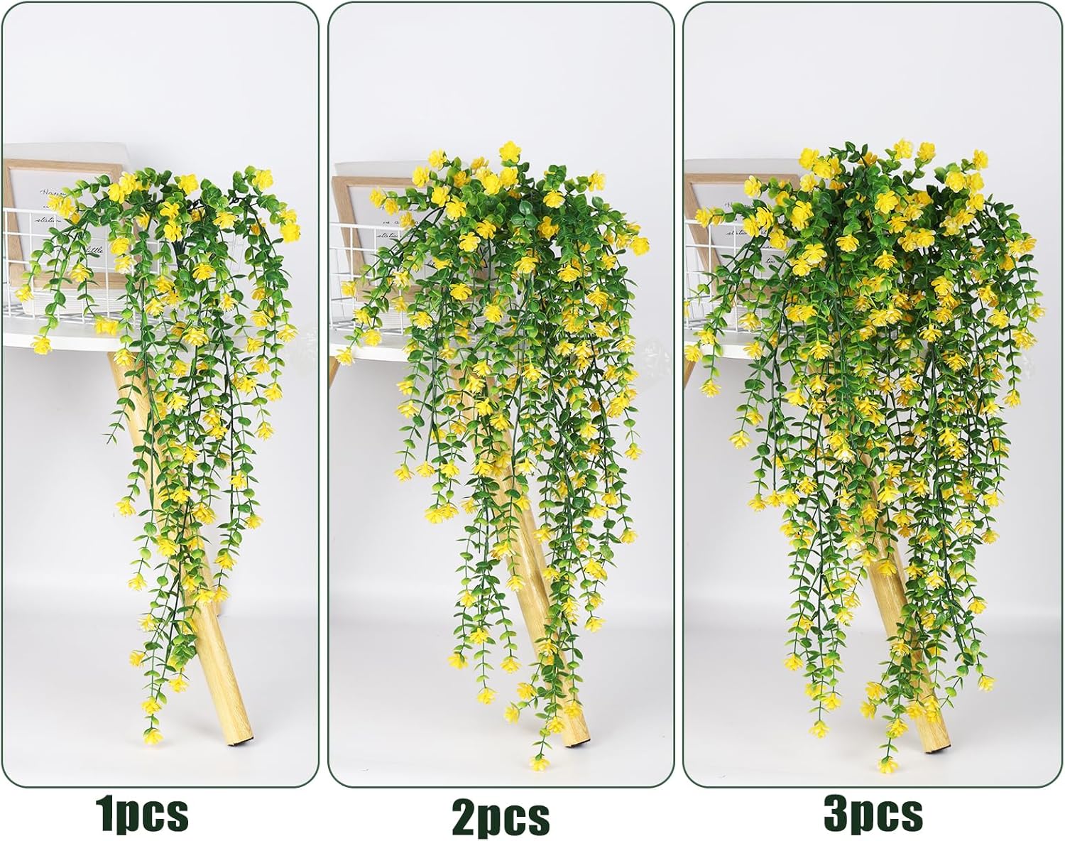 RECUTMS Outdoor Fake Hanging Plants,Hanging Plant Vine,Faux Eucalyptus Leafs Greenery Vine Plant Faux Plants Fake Plants Greenery for Jungle Theme Party Wedding Decoration(Yellow)
