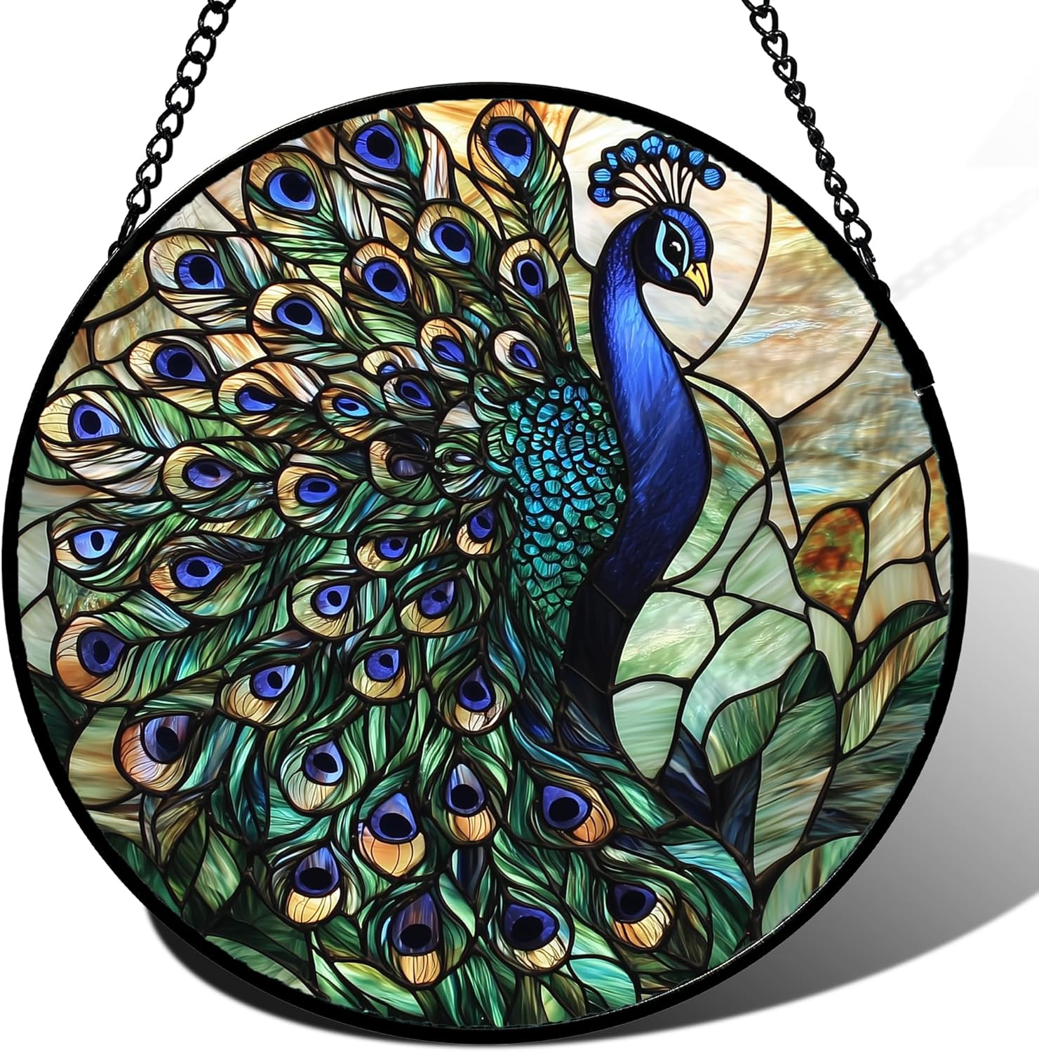 Stained Glass Window Hanging, Turquoise Peacock Sun Catcher for Door Home Decor Blue Green Suncatcher Christmas Mother's Day Birthday Gifts for Women Men Mom and Nana 15 in