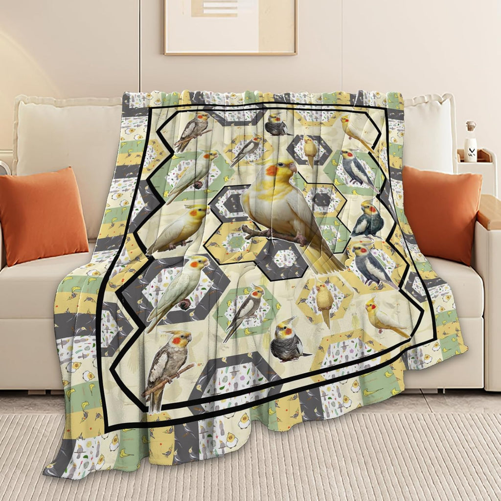 Parrot Bird Throw Blanket Cute Cockatiel Blanket Gifts for Girls Women Kids Boys Adults Men Super Soft Cozy Plush Fluffy Fuzzy Fleece Blanket Home Decor 40''X50''