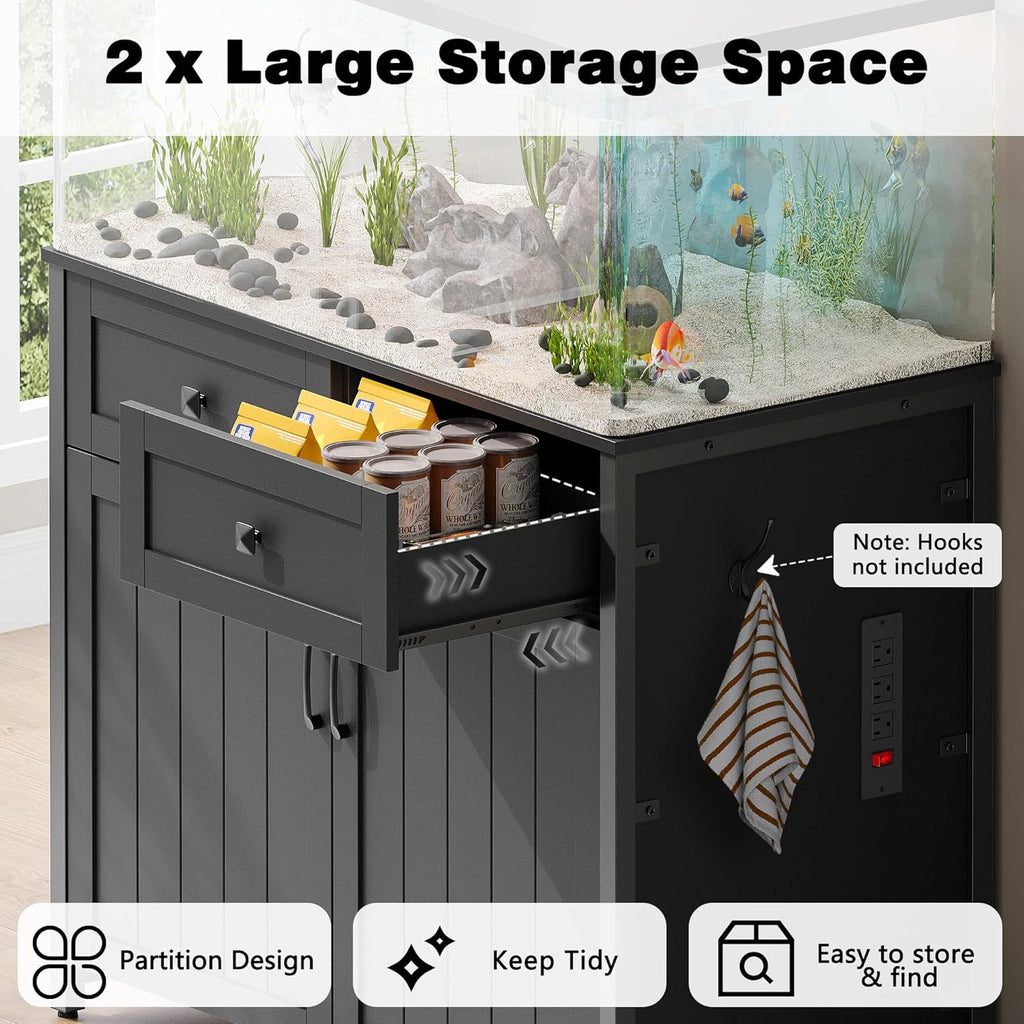 Pipleo 40-50 Gallon Aquarium Stand with Power Outlets, Cabinet for Fish Tank Accessories Storage, Heavy Duty Metal Fish Tank Stand Suitable for Turtle Tank, Reptile Terrarium, 660LBS Capacity, Black