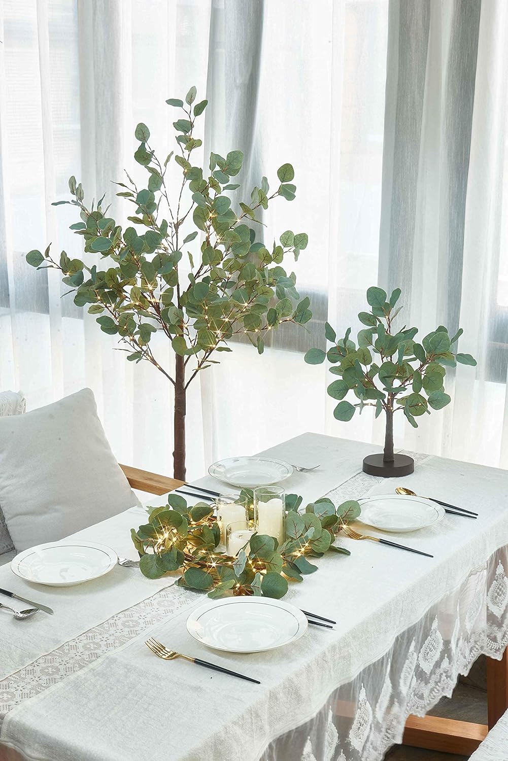 LITBLOOM Lighted Eucalyptus Tree 4FT 160 Fairy Lights, Artificial Plant Tree with Lights for Indoor Outdoor Home Wedding Room Decoration