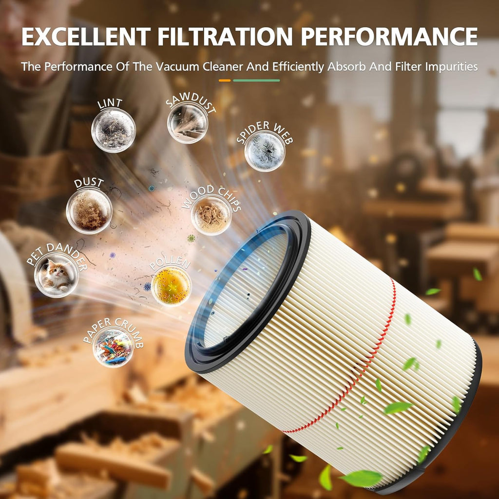 2Pack Replacement Filter For Craftsman ‎CMXEVBE17595 6.5 Peak HP 16 Gallon Wet Dry Vac, Fit for 16 Gallon Heavy-Duty Shop Vacuums