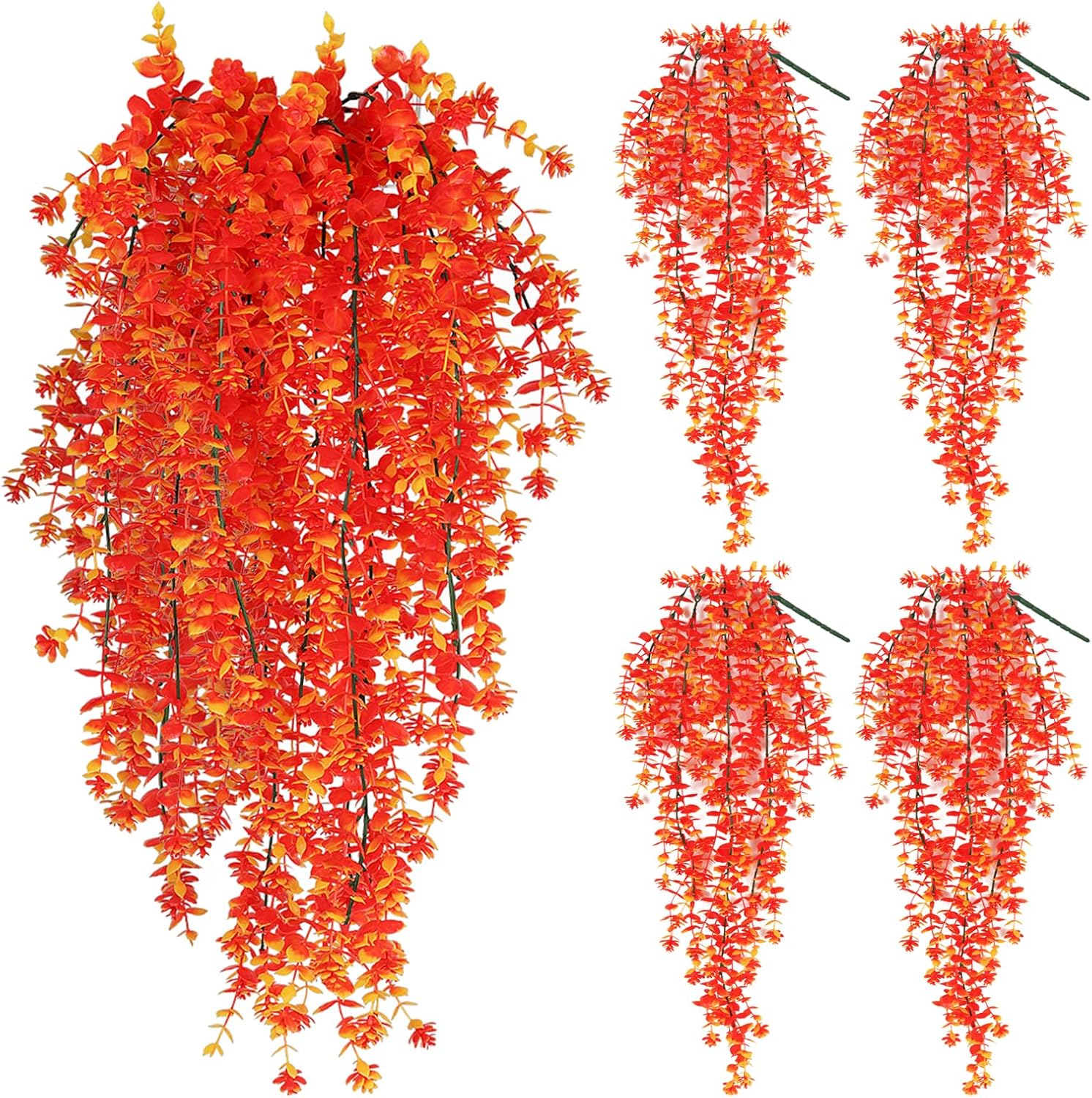 SJL Artificial Hanging Plants Pack of 4 Fall Faux Hanging Plants Artificial Decor Faux Eucalyptus Leaf Fake Autumn Plant Plastic Greenery Plant Flowers for Kitchen Bathroom Thanksgiving Decor(Gold)