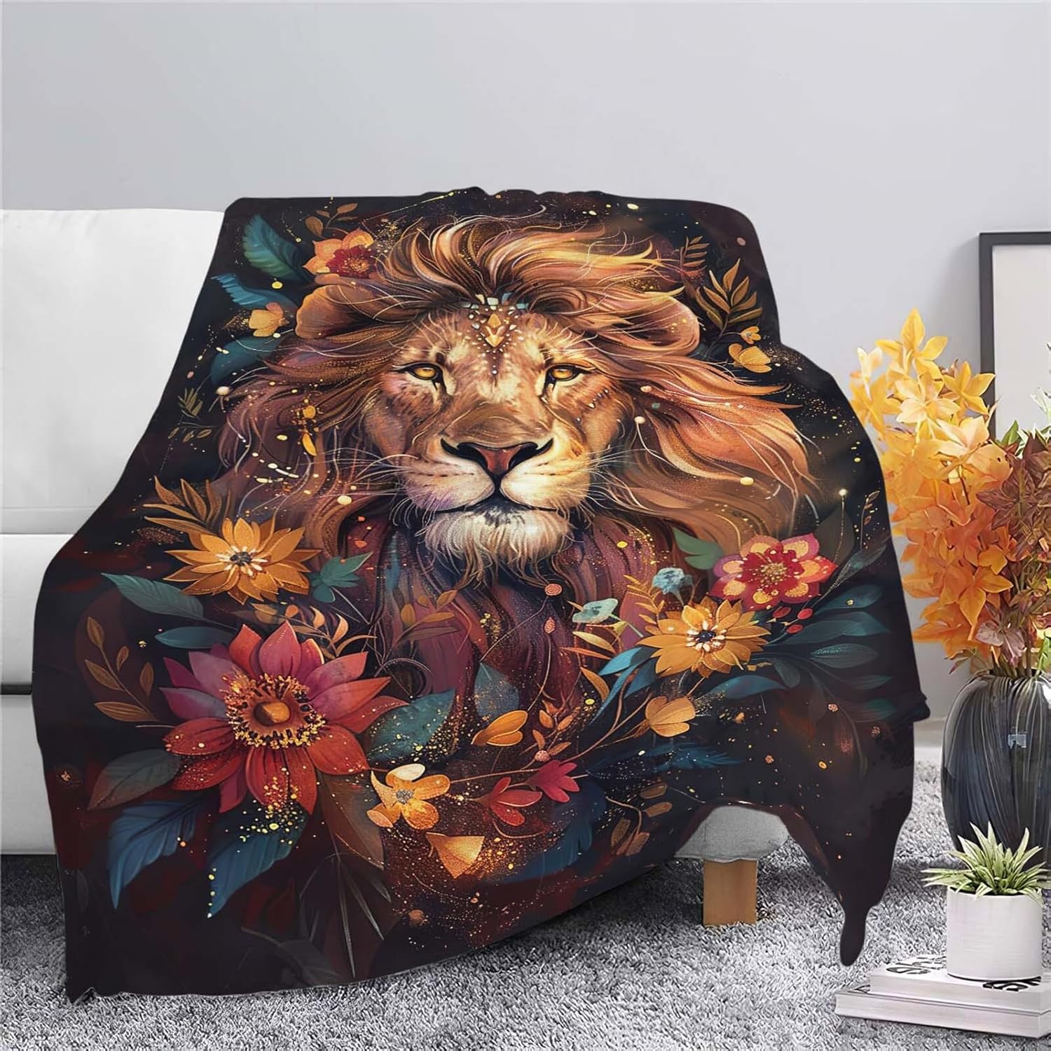 Lion Throw Blanket Lion Stuff Gifts for Kids Girls Boys Adults Women Man Soft Cozy Warm Plush Fluffy Fuzzy Fleece Blanket Decor 50''X60''