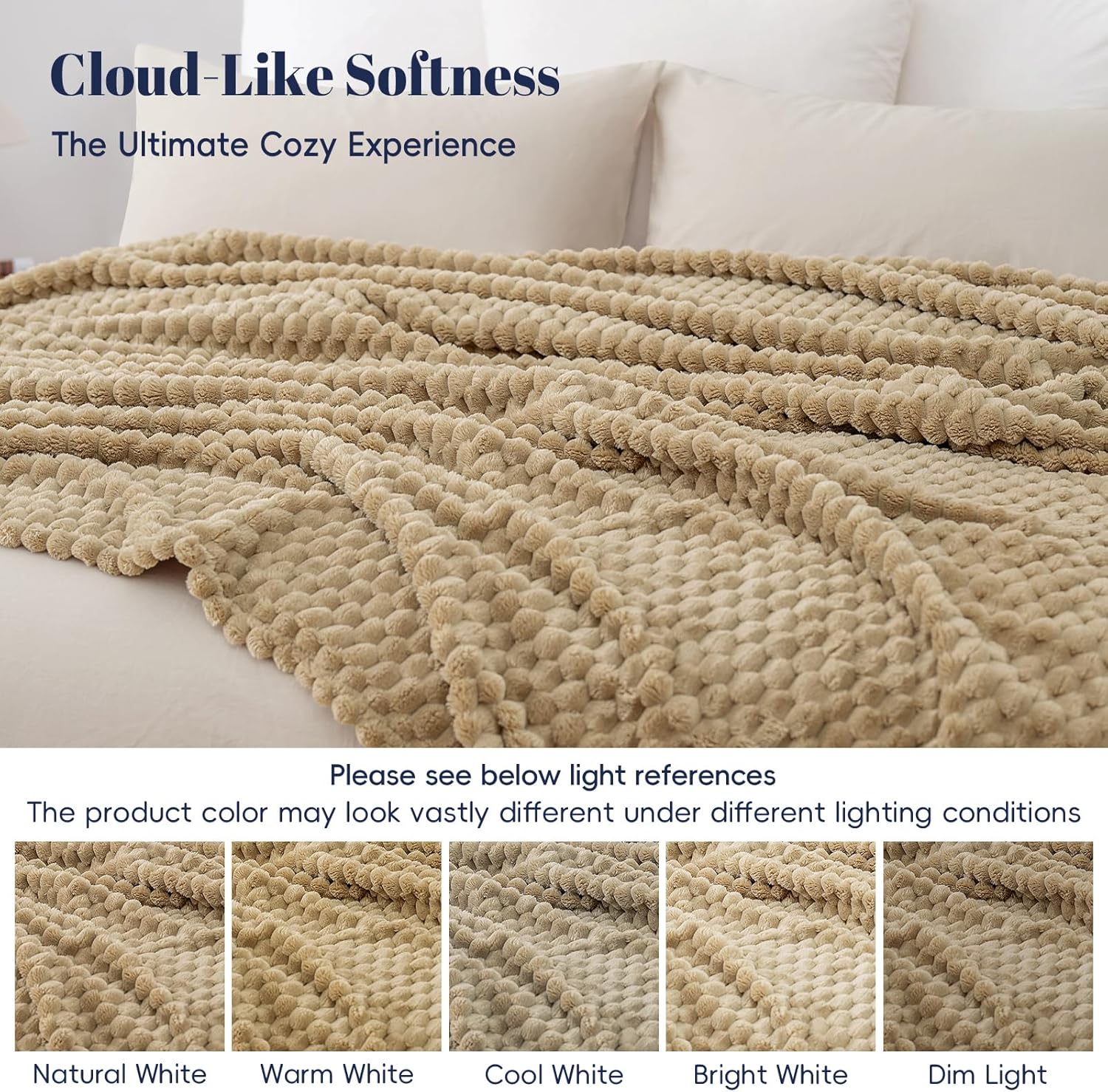 PHF Ultra Soft Flannel Fleece Blanket Twin Size, Lightweight 3D Jacquard Fleece Blanket, No Shedding, No Pilling, Luxury 340GSM Fluffy Cozy Bedding for Bed Room Decor, 66"x90", Khaki