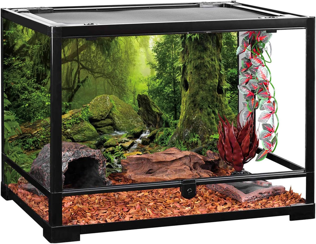 AWERT Tropical Forest Terrarium Background Stream Green Huge Tree Reptile Habitat Background Foggy Rainforest Aquarium Background 36x24 inches Durable Polyester Background