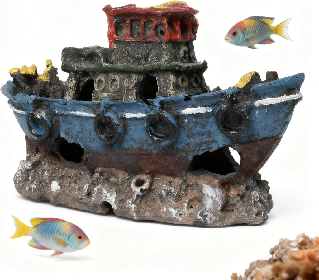 Resin Sunken Ship Aquarium Decor, Fish Tank Hideout, Shipwreck Ornament for Fish