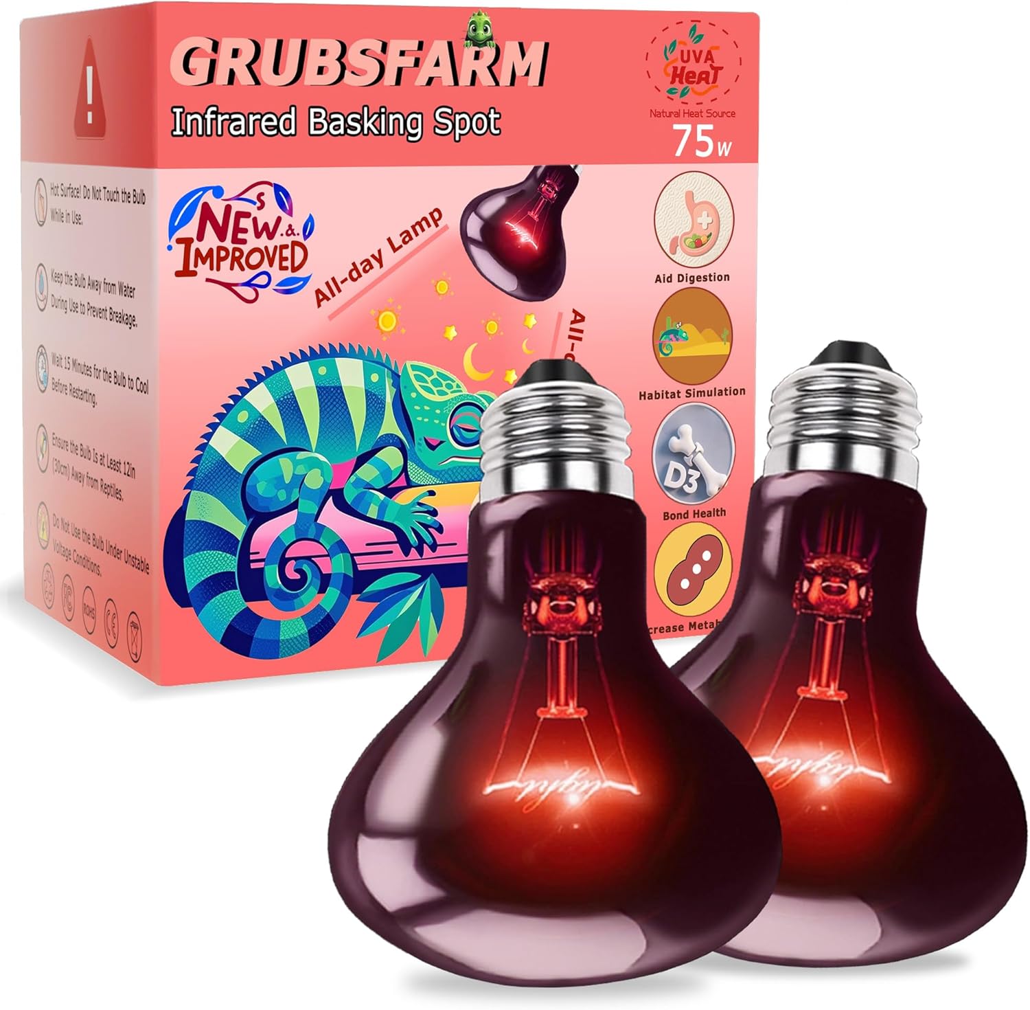 75W Infrared Red Basking Spot Light Bulb – Promotes Growth & Vitality, Heat Lamp for Reptiles & Amphibians, Bearded Dragons, Turtles, Snakes & Chicks, Terrarium & Brooder Heater