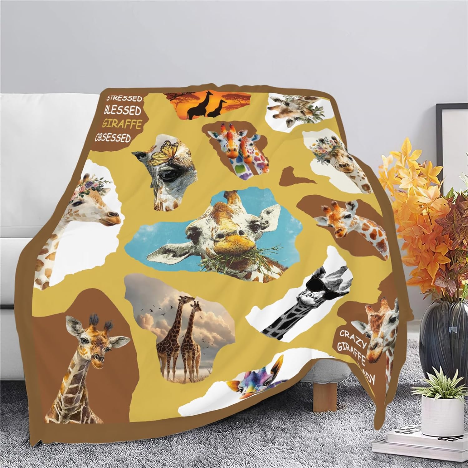 Giraffe Throw Blanket Giraffe Stuff Gifts for Kids Girls Boys Adults Women Men Soft Cozy Warm Plush Fluffy Fuzzy Fleece Blanket Decor 40''X50''