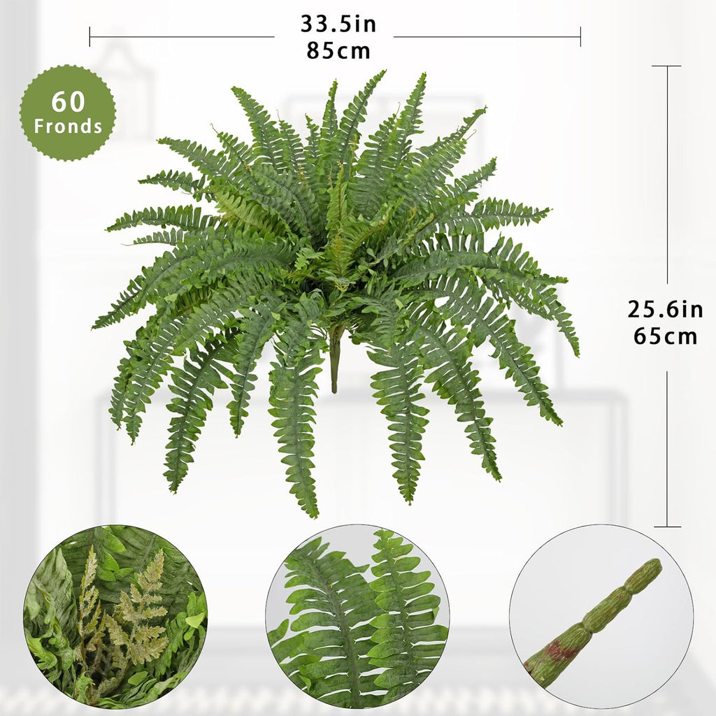 Ferns Artificial Plants 33.5" Dia. Faux Ferns for Outdoor Planter Large Fake Ferns Look Real Artificial Ferns with 60 Fronds Hanging Boston Fern Fake Plant Shrubs for Home Farmhouse Garden Porch Decor