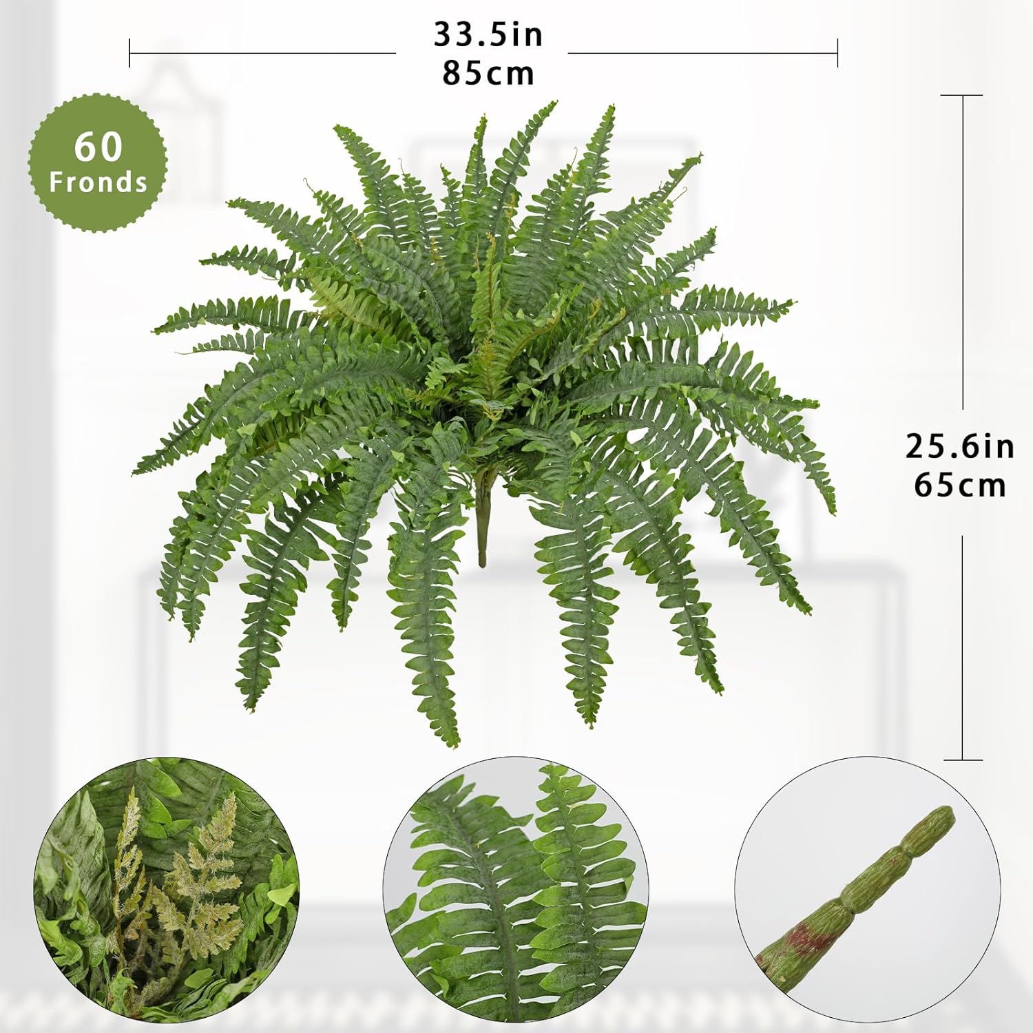 Ferns Artificial Plants 33.5" Dia. Faux Ferns for Outdoor Planter Large Fake Ferns Look Real Artificial Ferns with 60 Fronds Hanging Boston Fern Fake Plant Shrubs for Home Farmhouse Garden Porch Decor