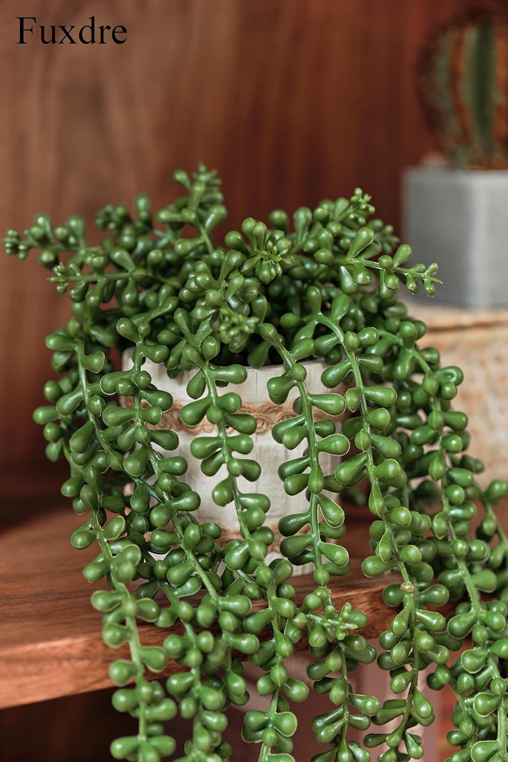 Fake Hanging Plants, 2pcs Artificial Potted Greenery Faux Eucalyptus Vine Fern and String of Pearls in Pot for Home Room Wall Shelf Patio Garden Indoor Outdoor Decor