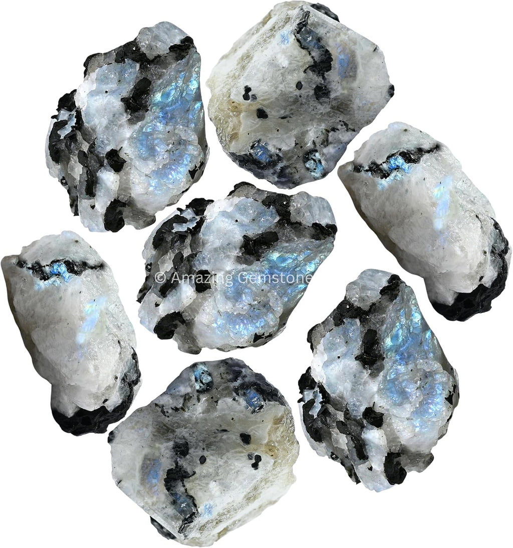 Amazing Gemstone Rainbow Moonstone Raw Crystals and Healing Stones, Natural Rocks for Tumbling and DIY Raw Stones and Crystals (1 lb)
