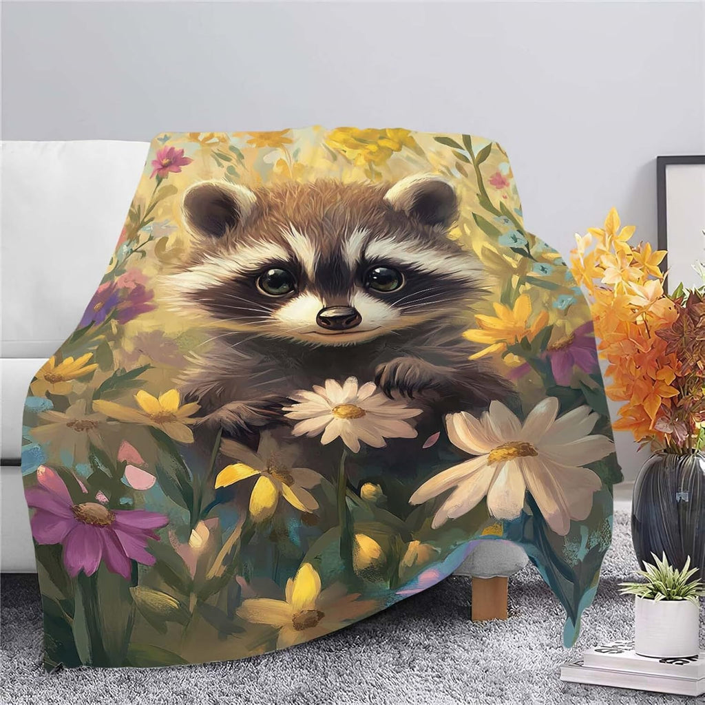 Raccoon Throw Blanket Raccoon Stuff Gifts for Kids Girls Boys Adults Women Man Soft Cozy Warm Plush Fluffy Fuzzy Fleece Blanket Decor 40''X50''
