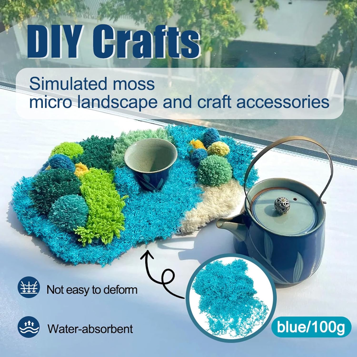 Artificial Faux Moss, 3.52 oz Fake Moss for Crafts Preserved, Artificial Moss for Crafts, Artificial Moss for DIY Scenery, Fake Moss Decor Decorative Table, Fairy Garden, Floral Wedding (Blue)