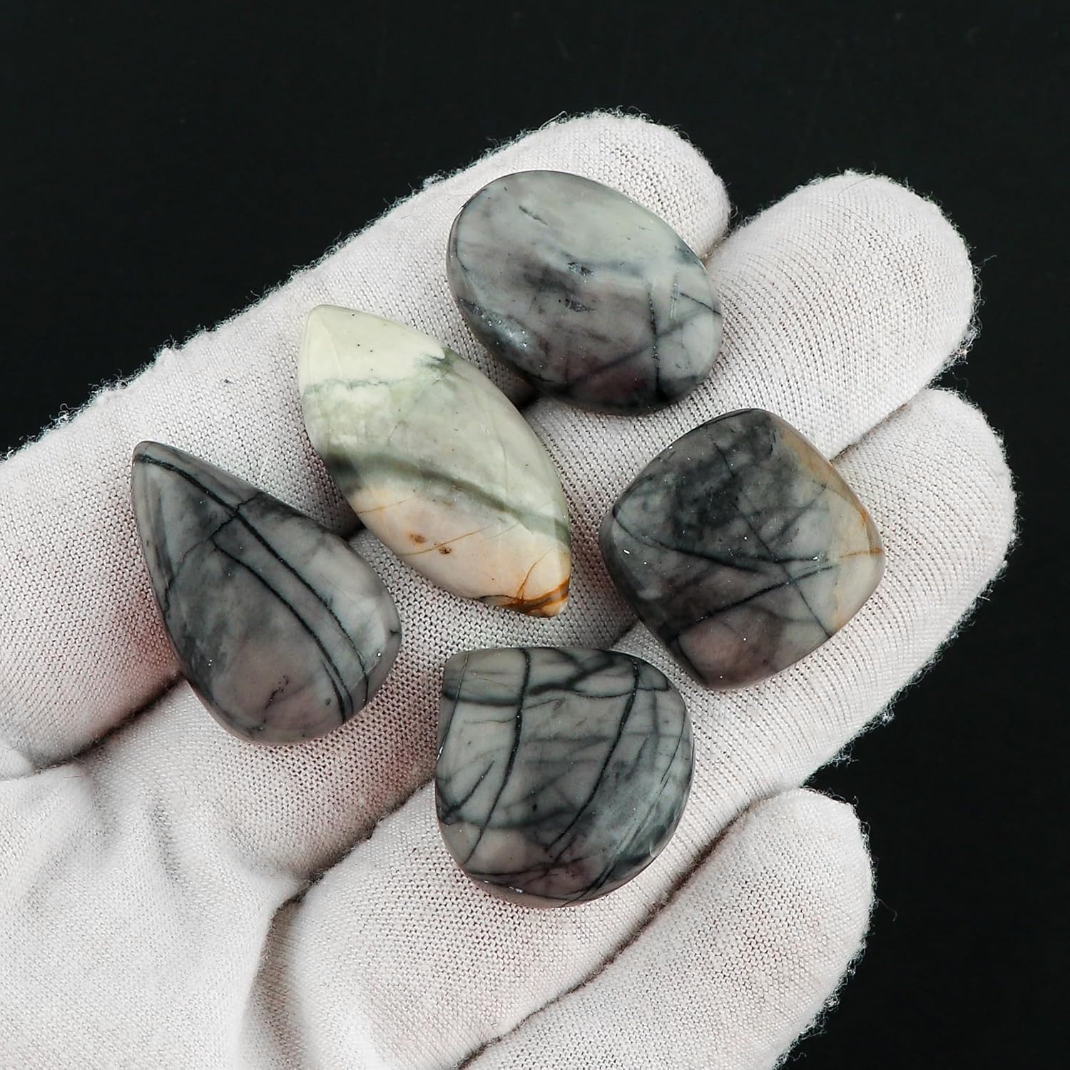 CRYSTALIS Wholesale 5pcs Natural Picasso-Jasper Loose Gemstone Bulk Cabochons Jewelry Making Supply, Chakra Healing Polished Stones, Wire Wrapping, DIY, Gem Collection, Mix-Shape, 20mm+