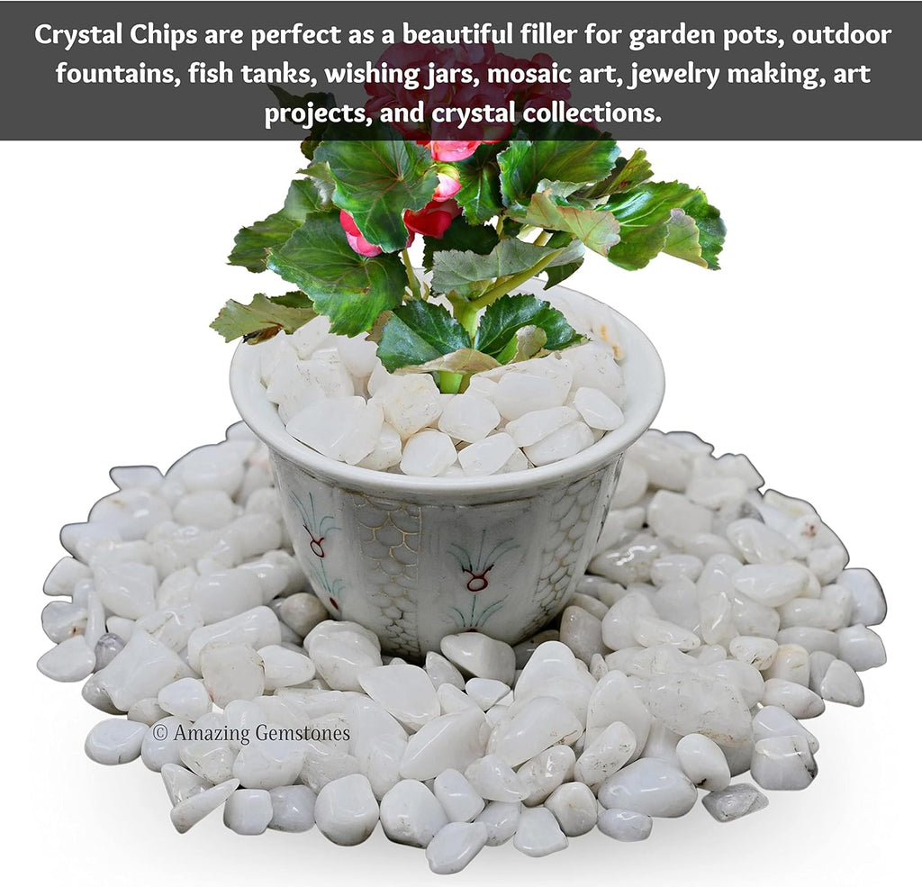 Amazing Gemstone Snow Quartz Crystal Chips Aquarium Gravel Rocks -1000+ Carat Snow Quartz Chips Bulk Fish Tank Gravel, Small Tumbled Stone Chips and Tiny Crystals for Decoration (AAA Grade Gemstones)