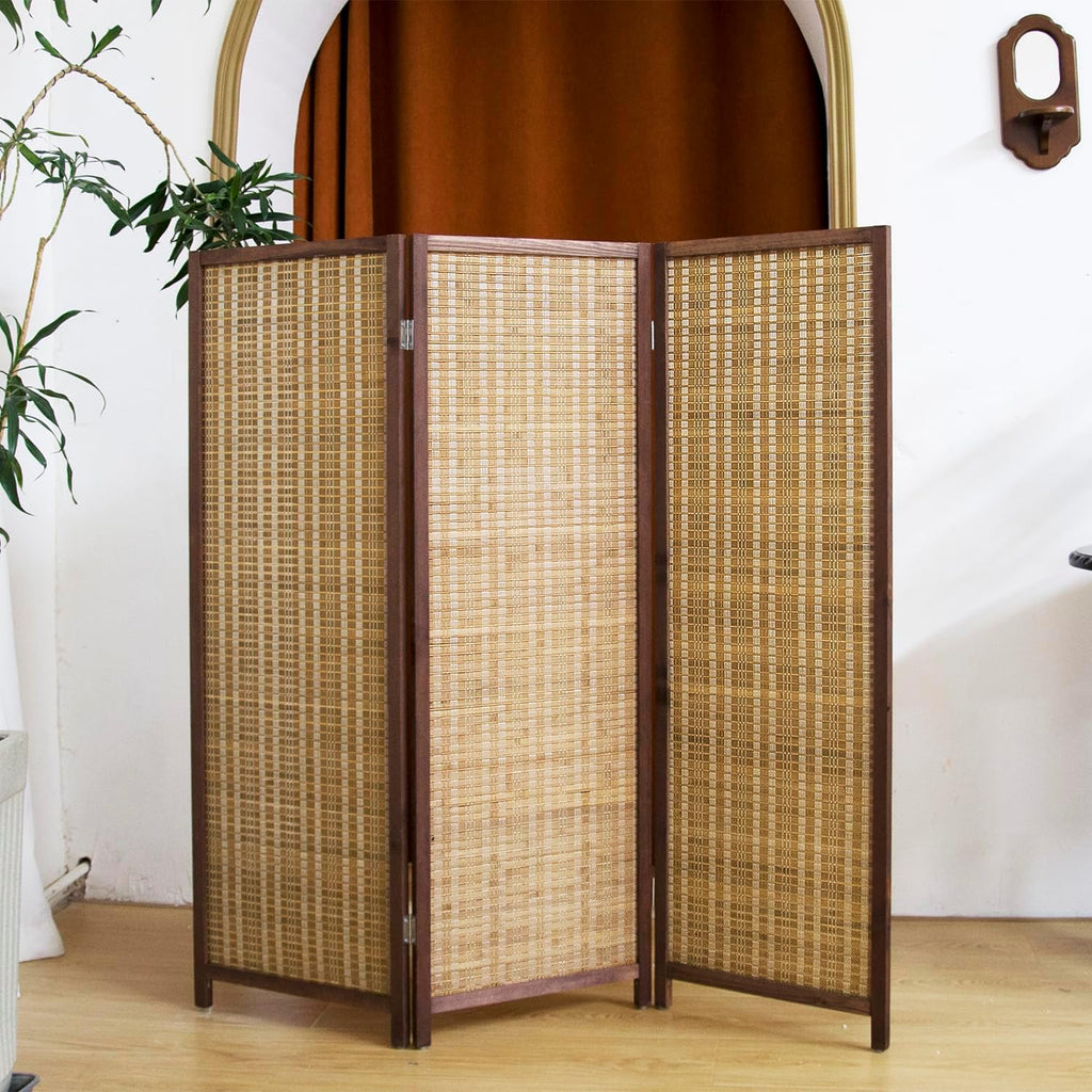 3 Panel Short Panel Divider Screen,3.95 FT Tall Bamboo Room Divider Folding Privacy Screen,Short Panel Divider Freestanding Room Divider for Room Seperation,Brown
