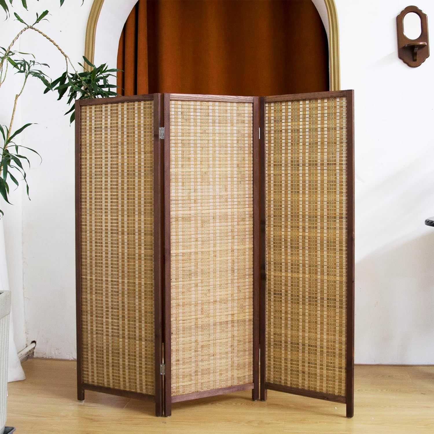 3 Panel Short Panel Divider Screen,3.95 FT Tall Bamboo Room Divider Folding Privacy Screen,Short Panel Divider Freestanding Room Divider for Room Seperation,Brown
