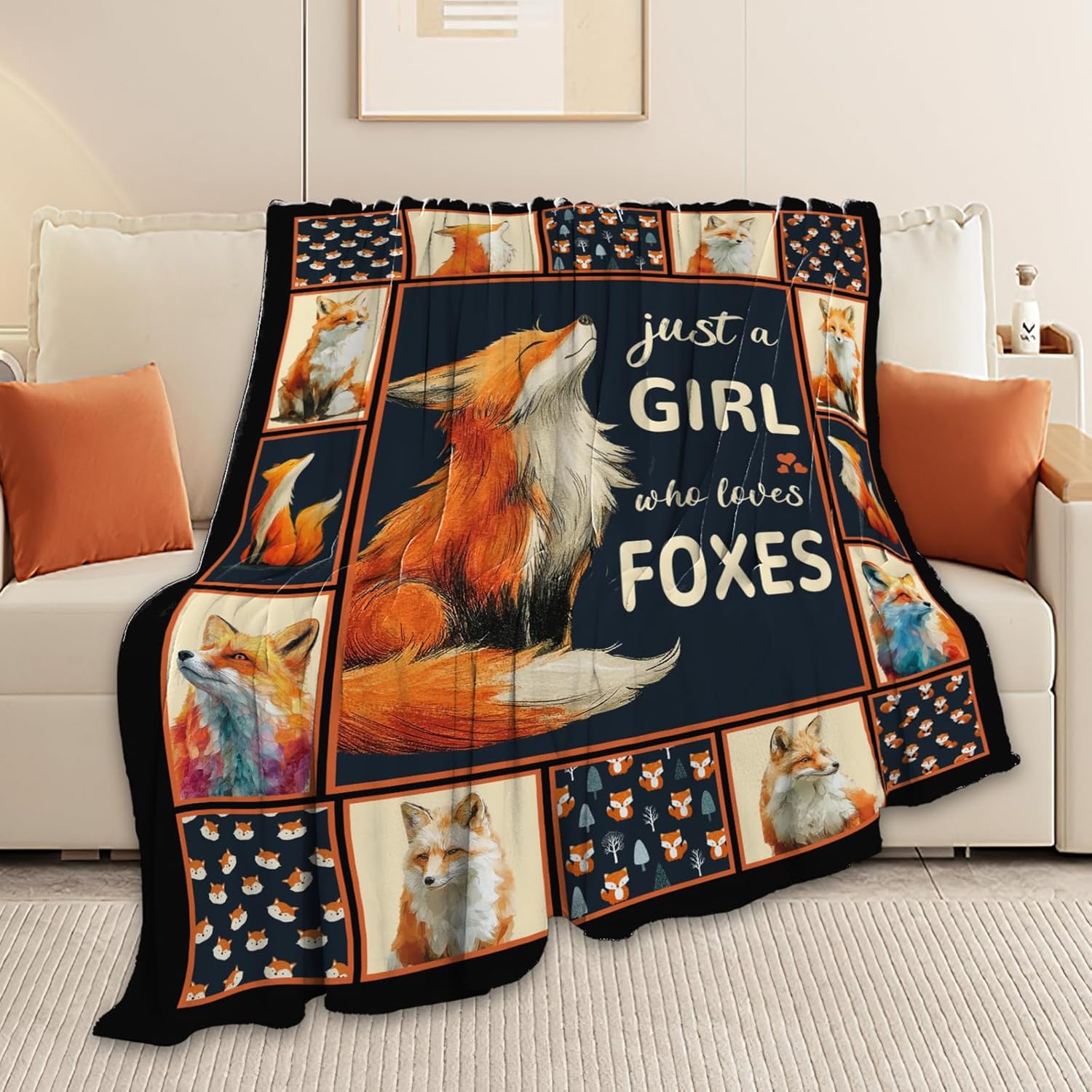 Fox Throw Blanket Orange Fox Stuff Gifts for Kids Girls Boys Adults Women Men Soft Cozy Warm Plush Fluffy Fuzzy Fleece Blanket Decor 40''X50''