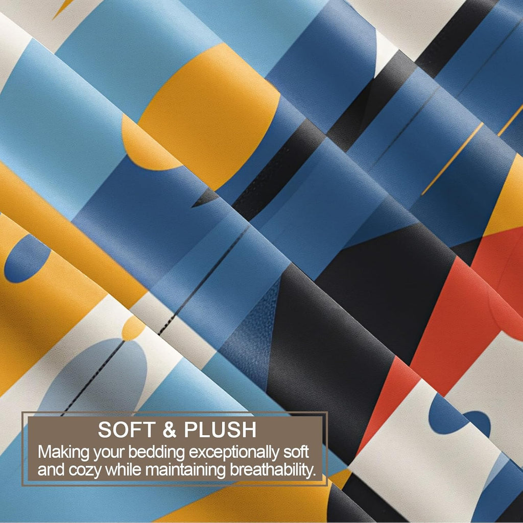 Mid Century Duvet Cover Oversized King, Colorful Geometry Bedding Set 3 Piece Bedroom Decor Modern Abstract Art Comforter Cover and 2 Pillow Sham with Zipper Closure