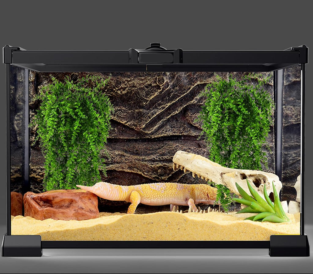 HERCOCCI 3 Pack Reptile Plants, Terrarium Hanging Plants Vines Artificial Leaves Habitat Decorations with Suction Cup for Bearded Dragon Hermit Crab Lizard Snake Geckos Chameleon