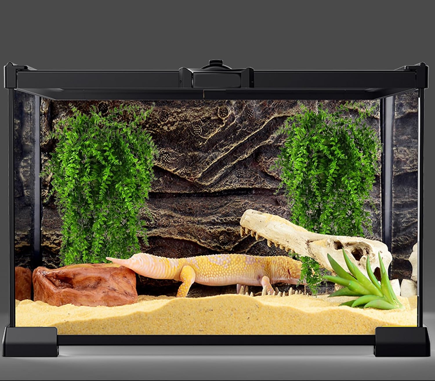 HERCOCCI 3 Pack Reptile Plants, Terrarium Hanging Plants Vines Artificial Leaves Habitat Decorations with Suction Cup for Bearded Dragon Hermit Crab Lizard Snake Geckos Chameleon