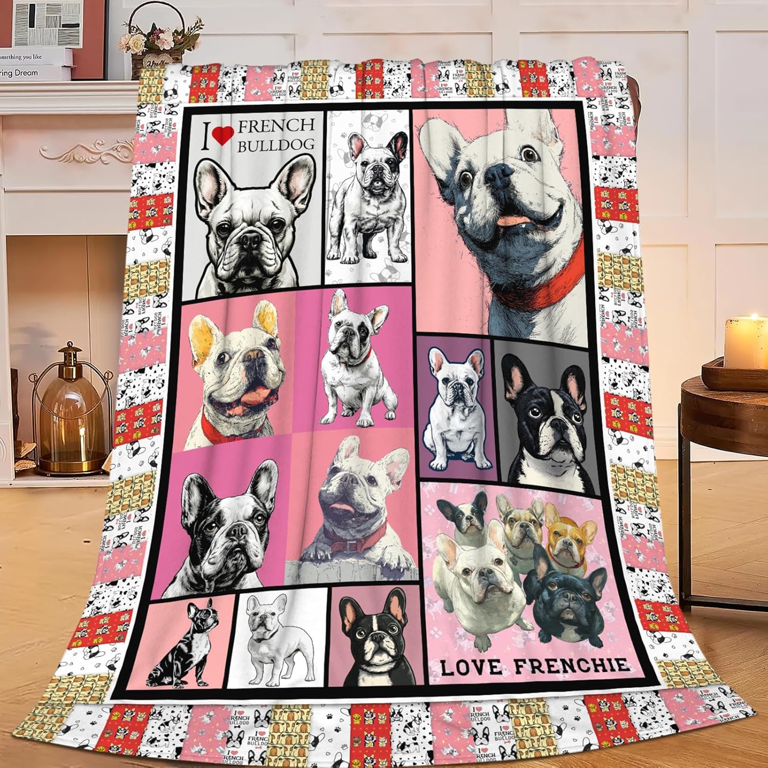 Boston Terrier Throw Blanket French Bulldog Frenchie Puppy Stuff Gifts for Dog Lover Kids Girls Boys Adults Women Men Soft Cozy Warm Plush Fluffy Fuzzy Fleece Blanket Decor 40''X50''
