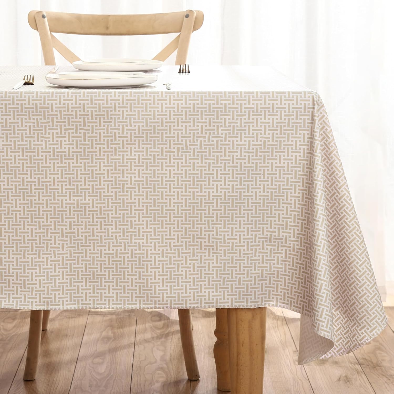 Heavy Duty Vinyl Tablecloth with Flannel Backing Waterproof Oil-Proof Plastic Table Cloth Stain-Resistant Wipeable Rectangle or Square Table Cover for Indoor and Outdoor (Weaving, 60X102 Inch)