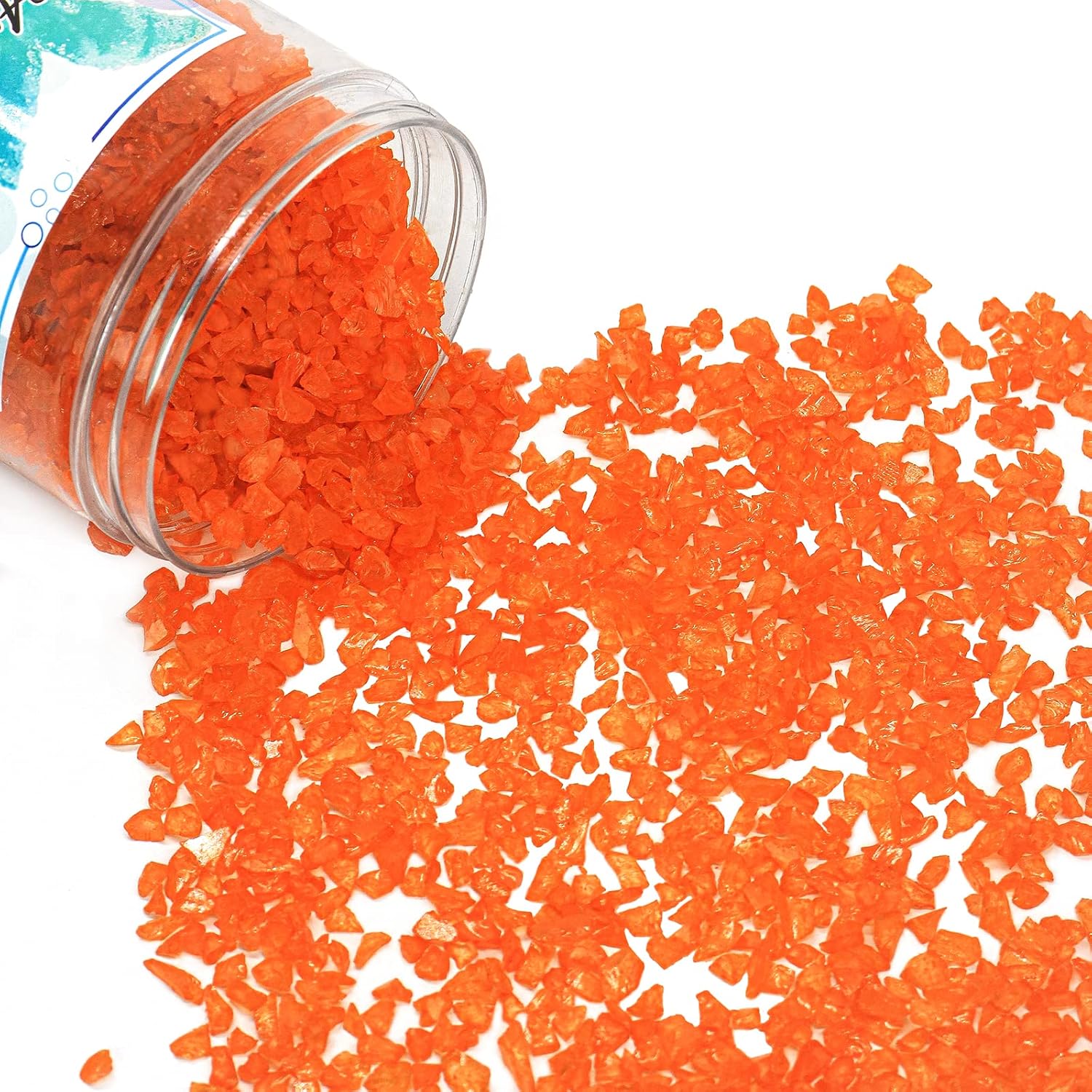 Crushed Glass for Resin Art - 3-6mm Orange Red, 1.5lb | Broken Glass Pieces for Crafts, Vase Filler & Fire Pit Media | Decorative Stones