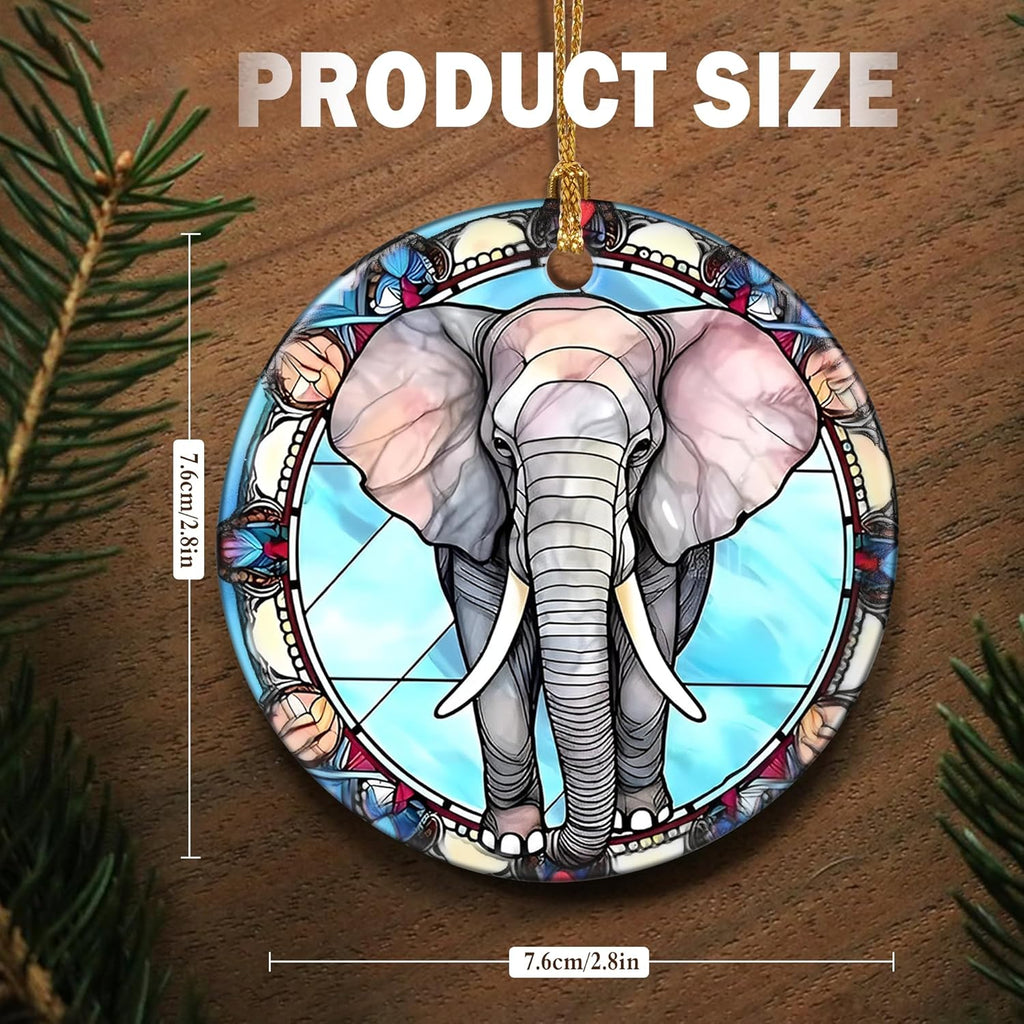 Touber Christmas Ornament, Christmas Decoration, Holiday Present Idea, Heirloom Keepsake, Round Ceramic, Gift Exchange, Gift Idea, Elephant
