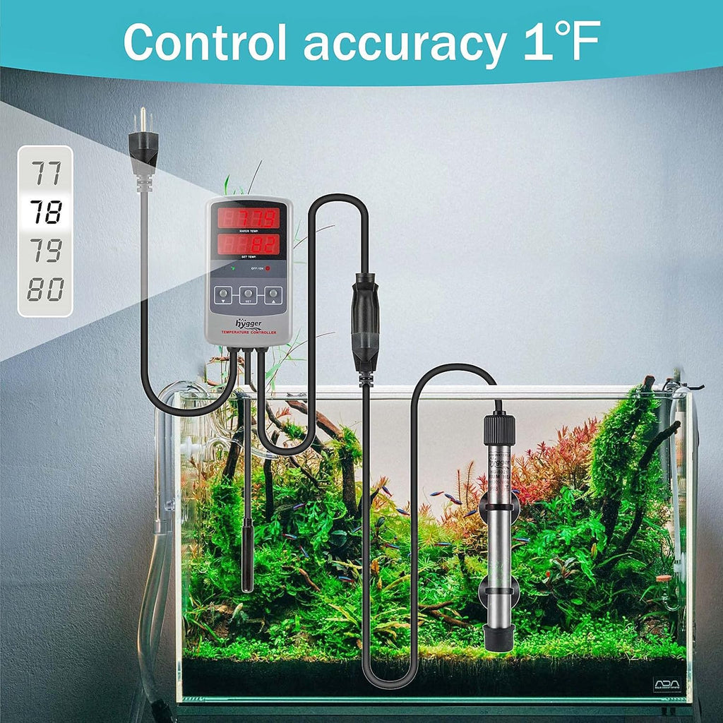 hygger Pinpoint Saltwater Aquarium Heater with Digital Thermostat IC Temp Controller, Titanium Tube Submersible Fish Tank Heater for Coral Reef 500 Watt