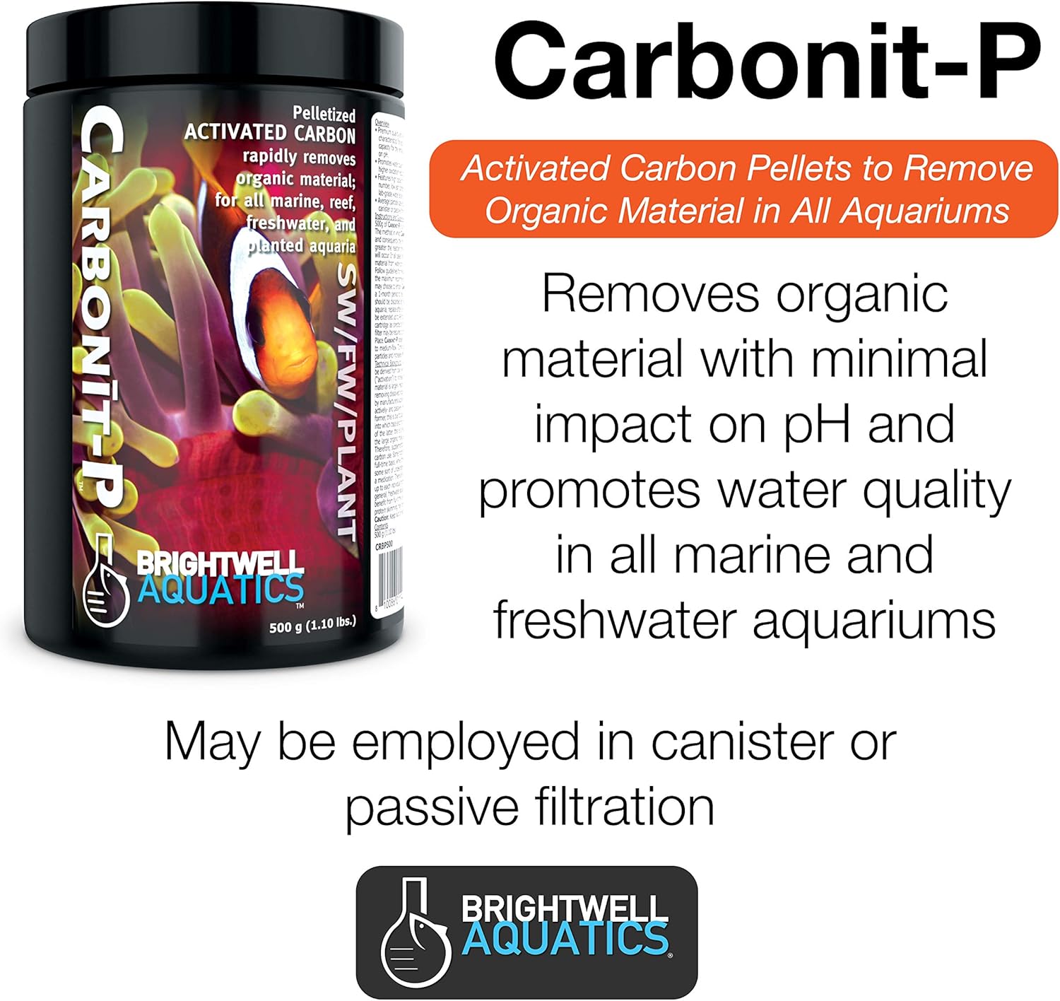 Brightwell Aquatics Carbonit-P - Activated Carbon Filter Media for Marine and Freshwater Aquarium
