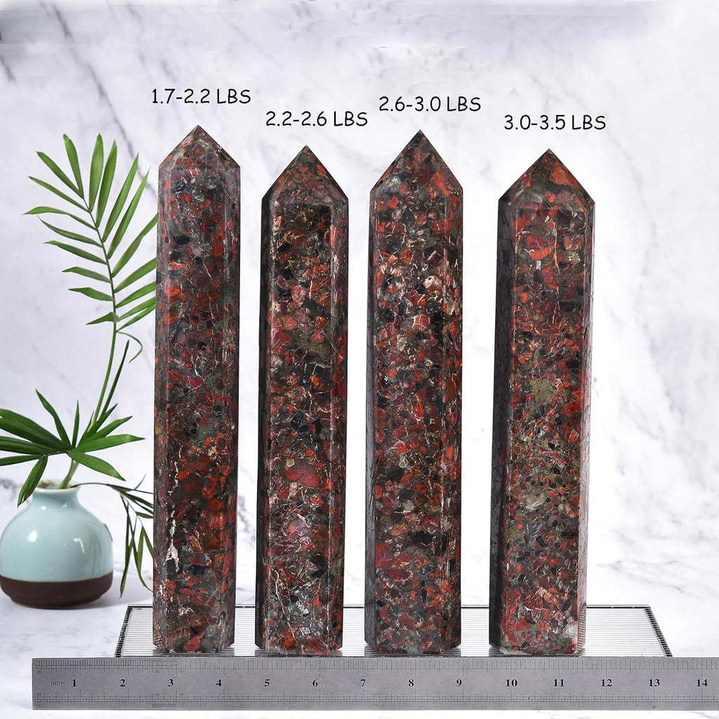 JIC Gem Large Brazilian Red Agate Crystal Tower Natural Red Healing Crystal Point Wand Obelisk 6 Faceted Reiki Chakra Meditation Therapy Home Decor Crystal Gift 3.0-3.5 Lbs