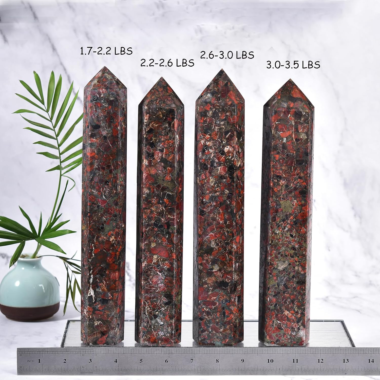 JIC Gem Large Brazilian Red Agate Crystal Tower Natural Red Healing Crystal Point Wand Obelisk 6 Faceted Reiki Chakra Meditation Therapy Home Decor Crystal Gift 2.2-2.6 Lbs