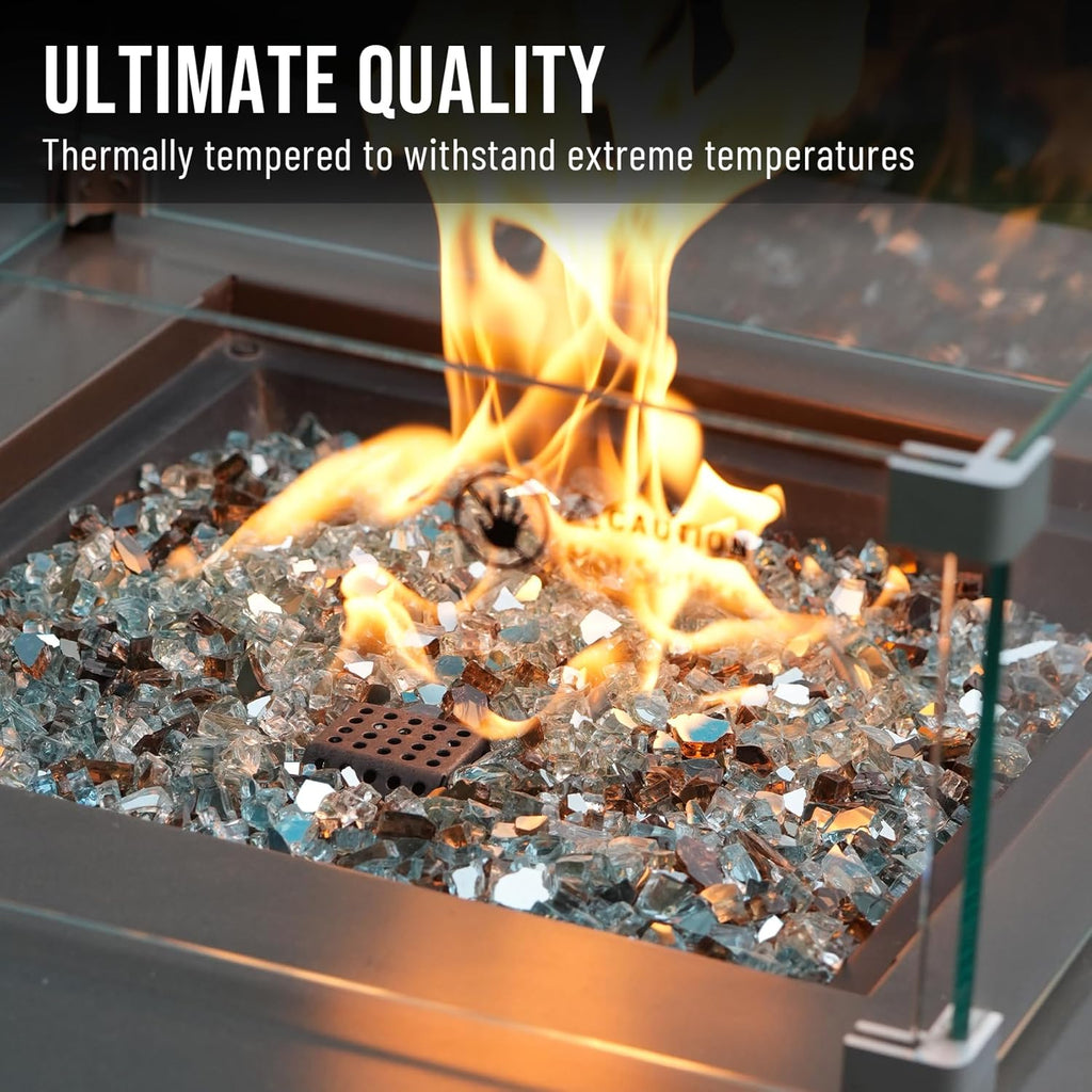 Skyflame 10-Pound Blended Fire Glass for Fire Pit Fireplace Landscaping, 1/4 Inch Aqua Blue, Platinum, Copper Reflective